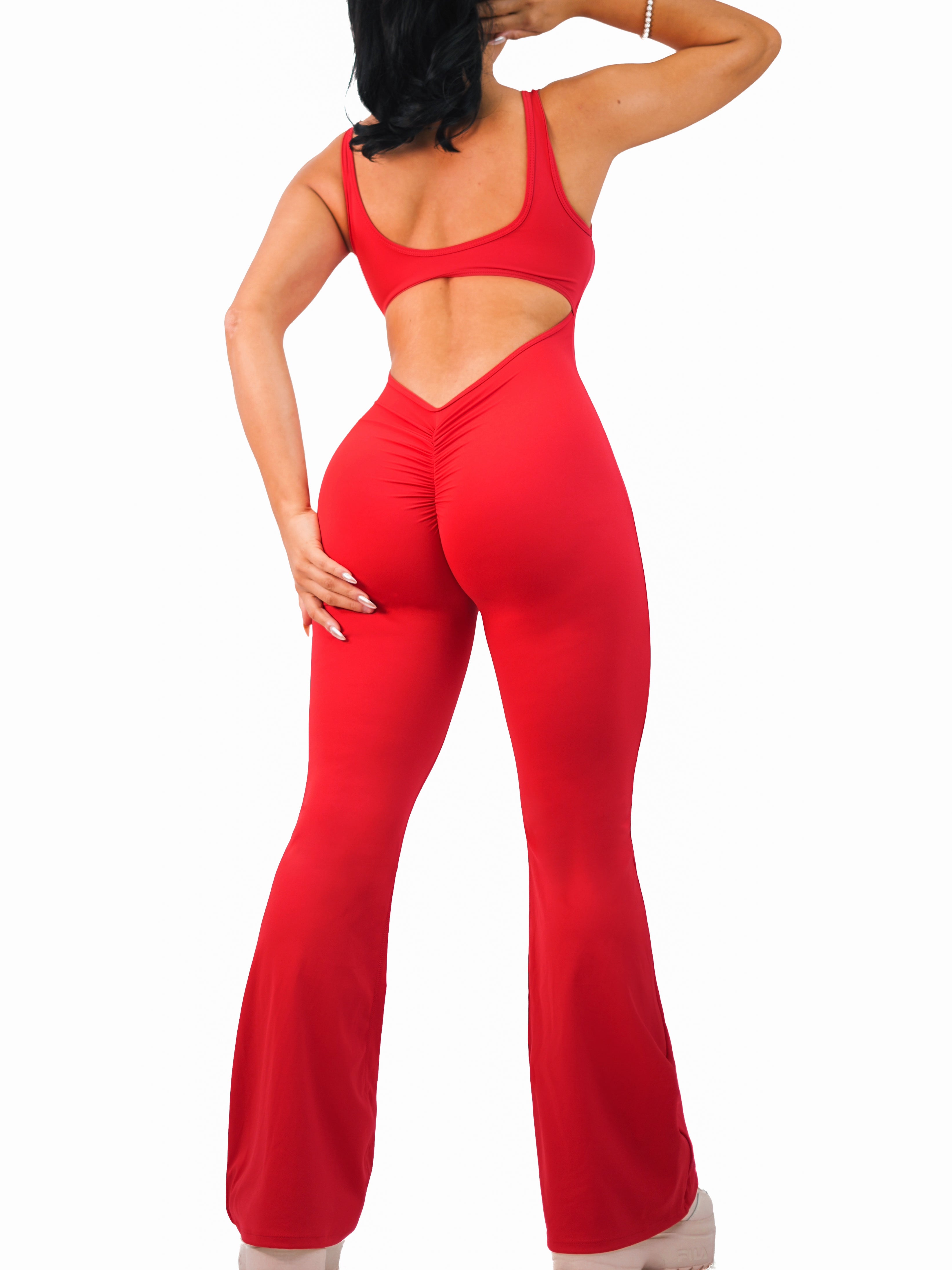 Flare Scrunch Jumpsuit (Lipstick Red)