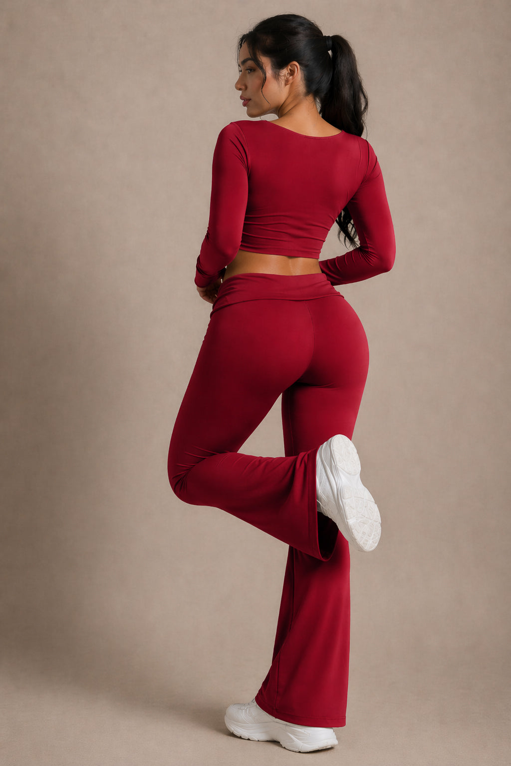 Effortless Foldable Flare Leggings (Hibiscus Red)