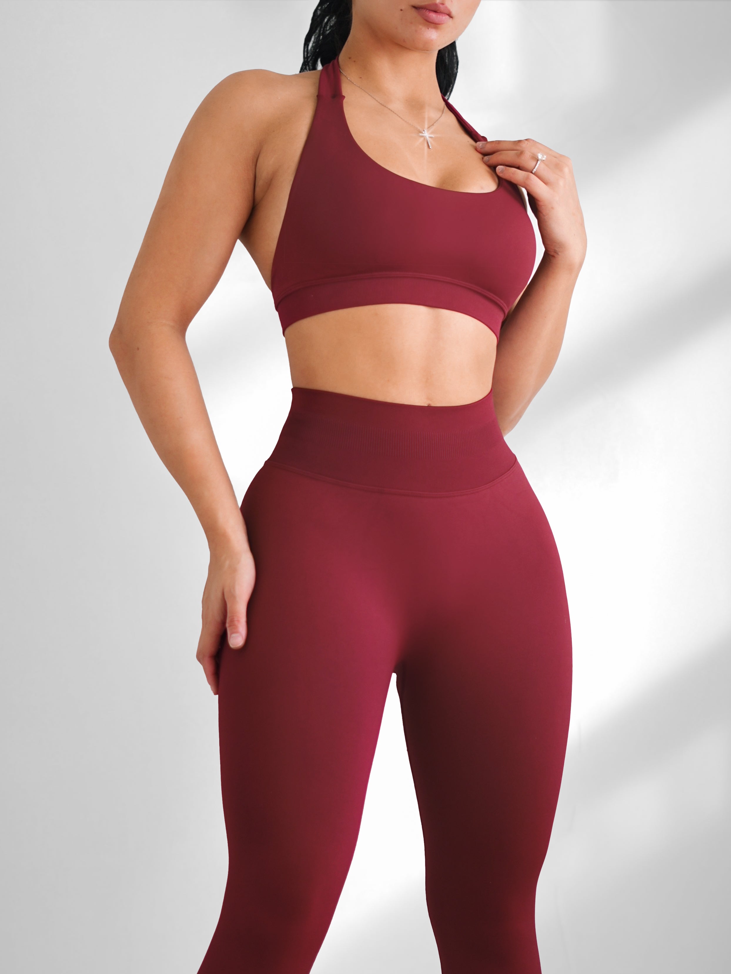Curve Club Halter Sports Bra (Cherry Cola)