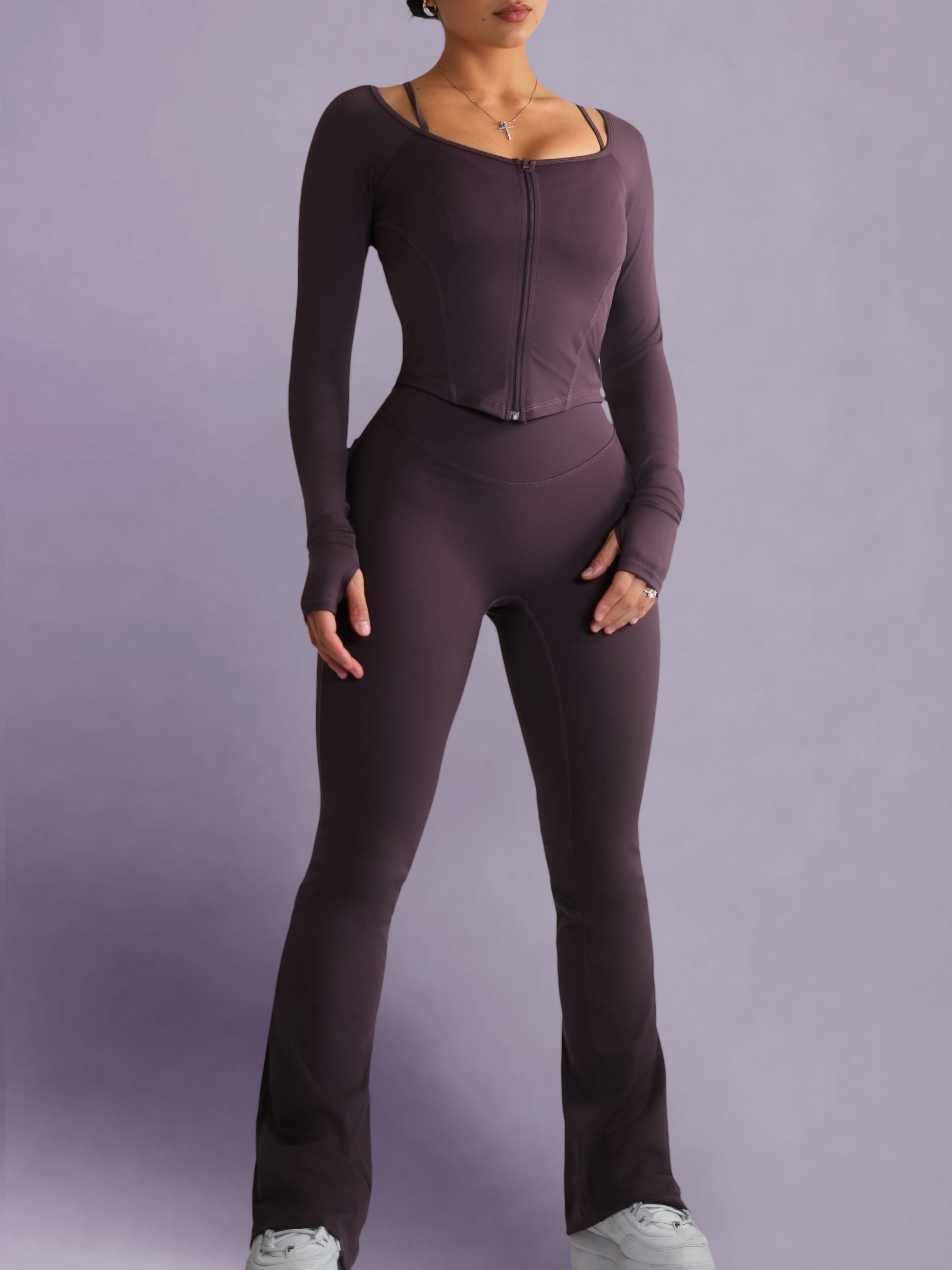 Bratty High Waisted Flare Leggings (Heather Purple)