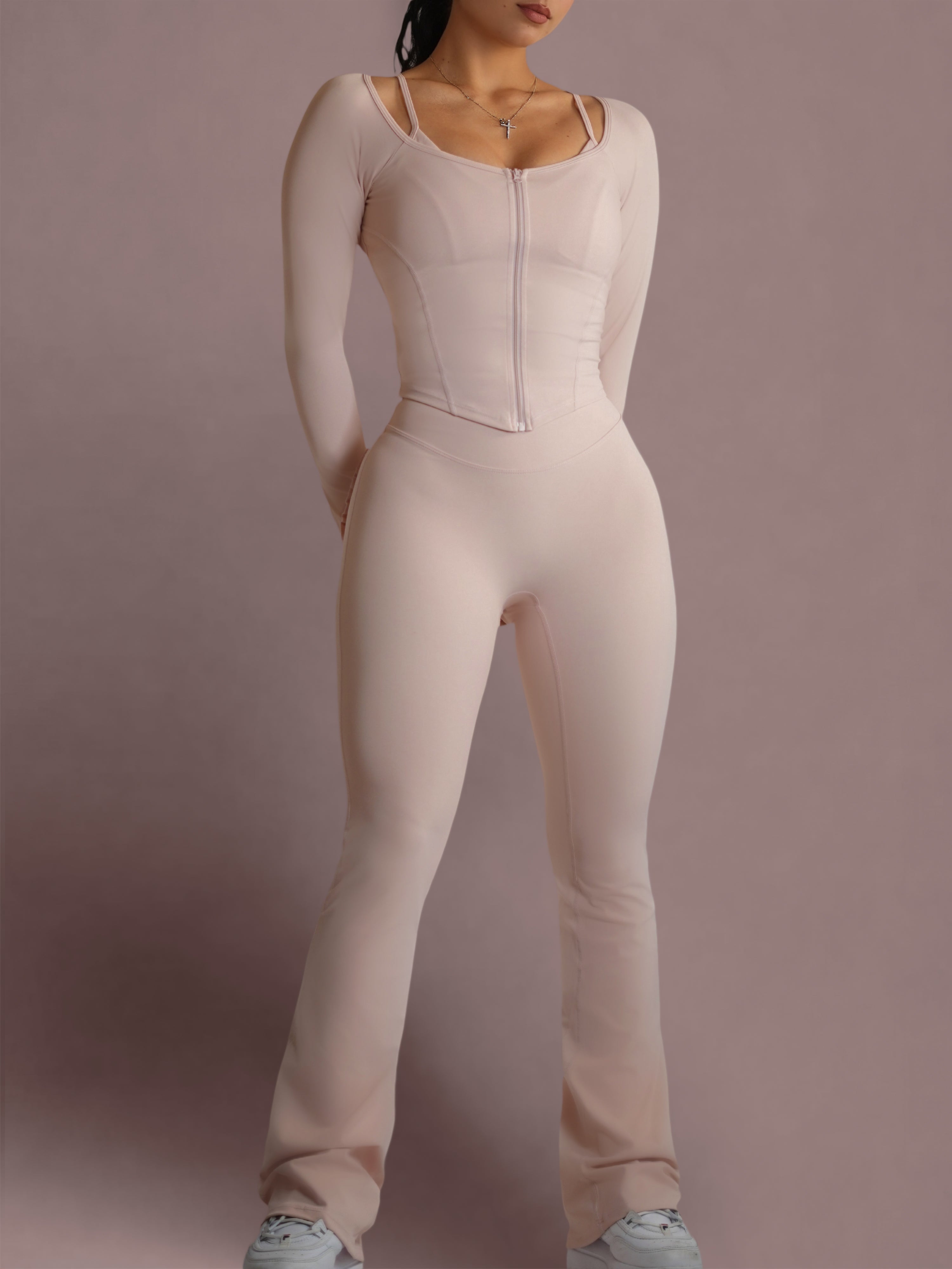 Bratty High Waisted Flare Leggings (Creamy Pink)