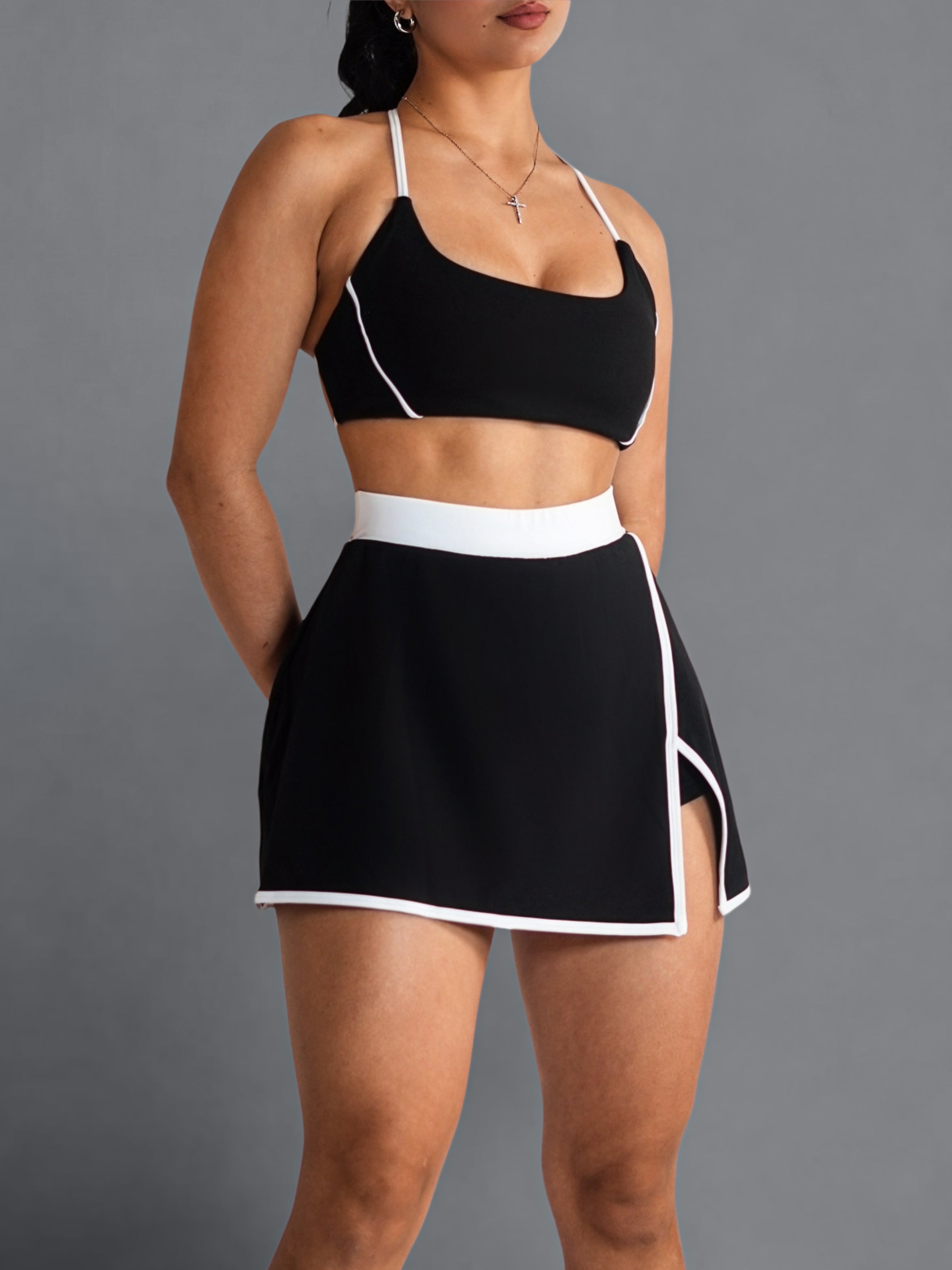 Velour Contrast Sports Bra (Black)