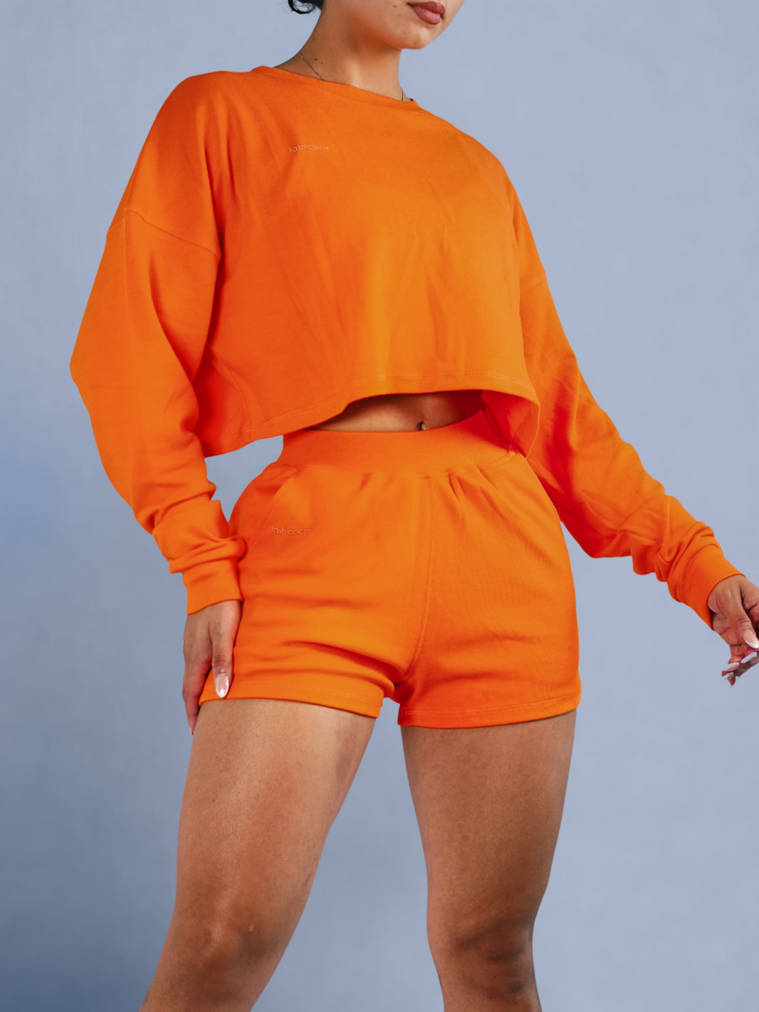 Cutesy Lightweight Slit Back Sweatshirt (Orange Sunset)