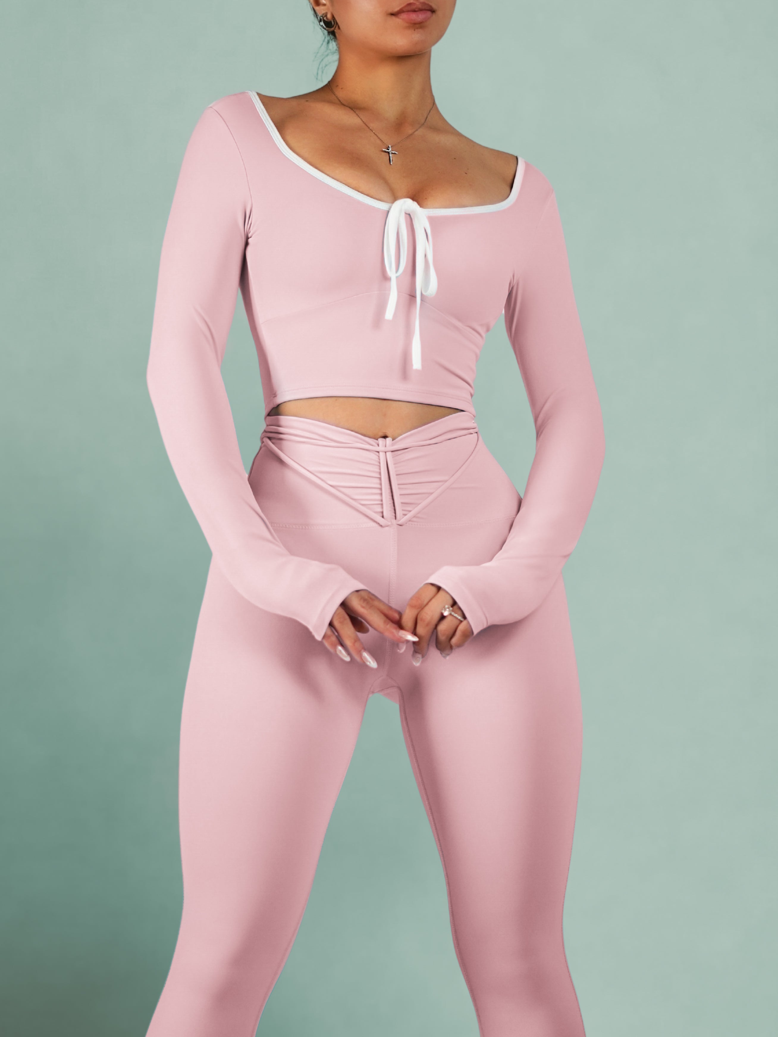 Blossom Tie-Up Long Sleeve Sports Top (Pink Petals)