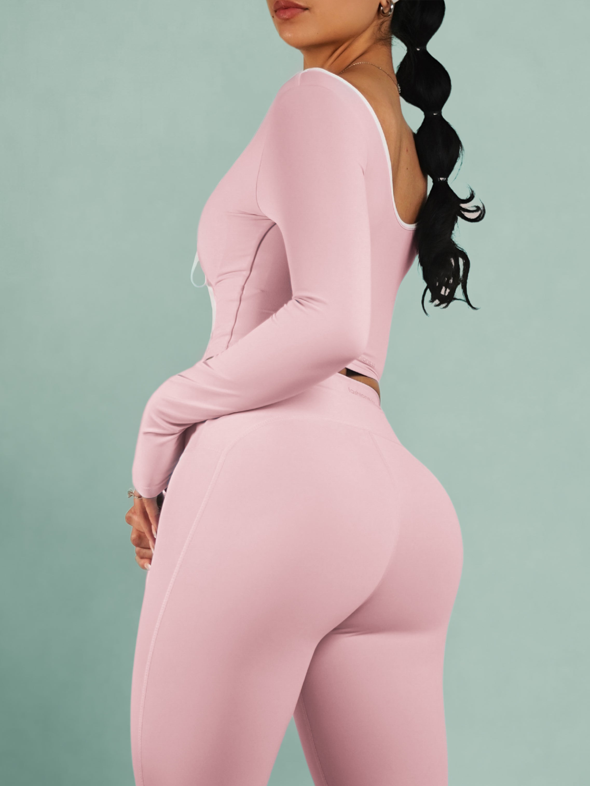 Blossom Tie-Up Long Sleeve Sports Top (Pink Petals)