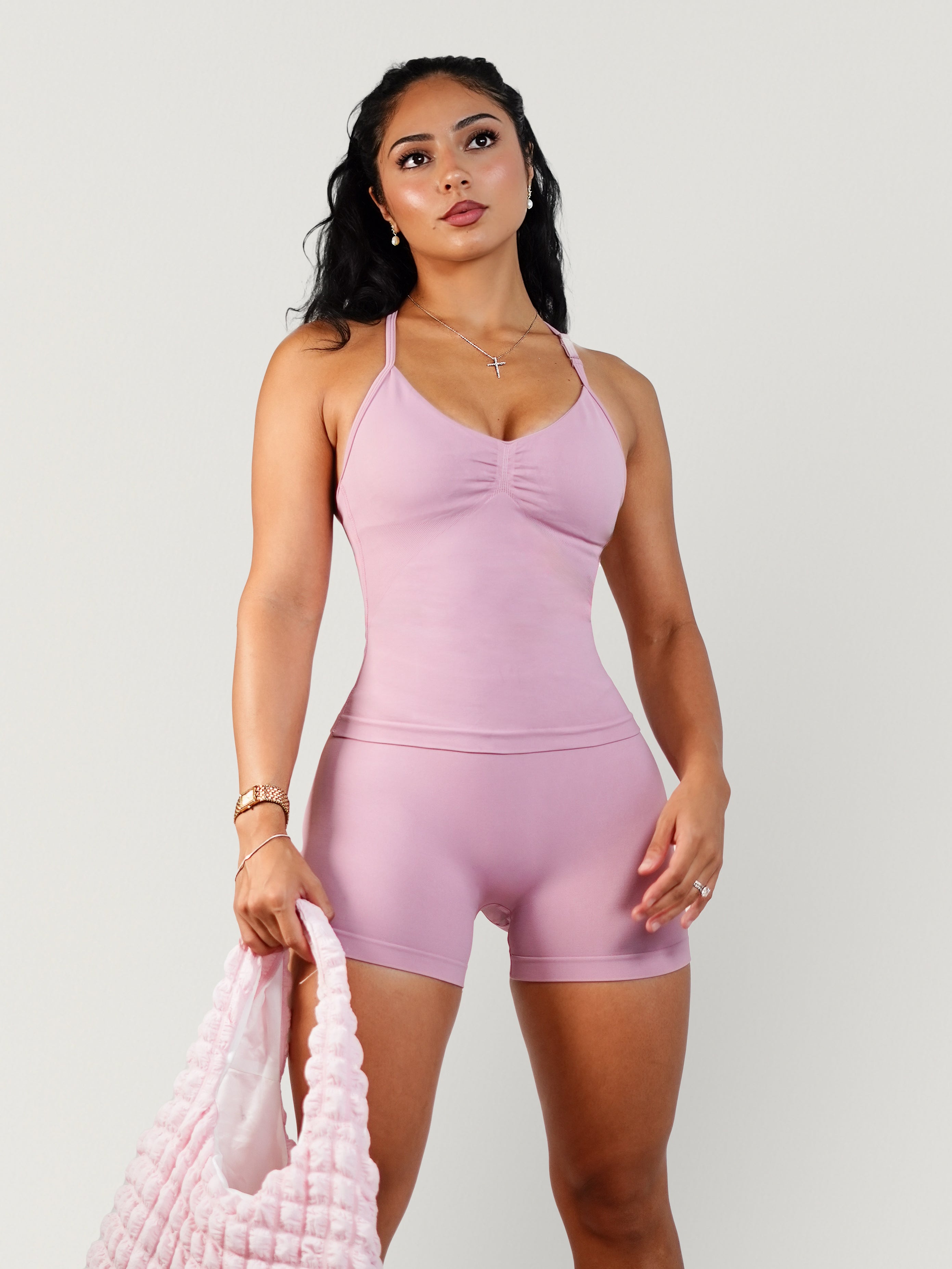 Curve Club Halter Sports Top (Satin Pink)