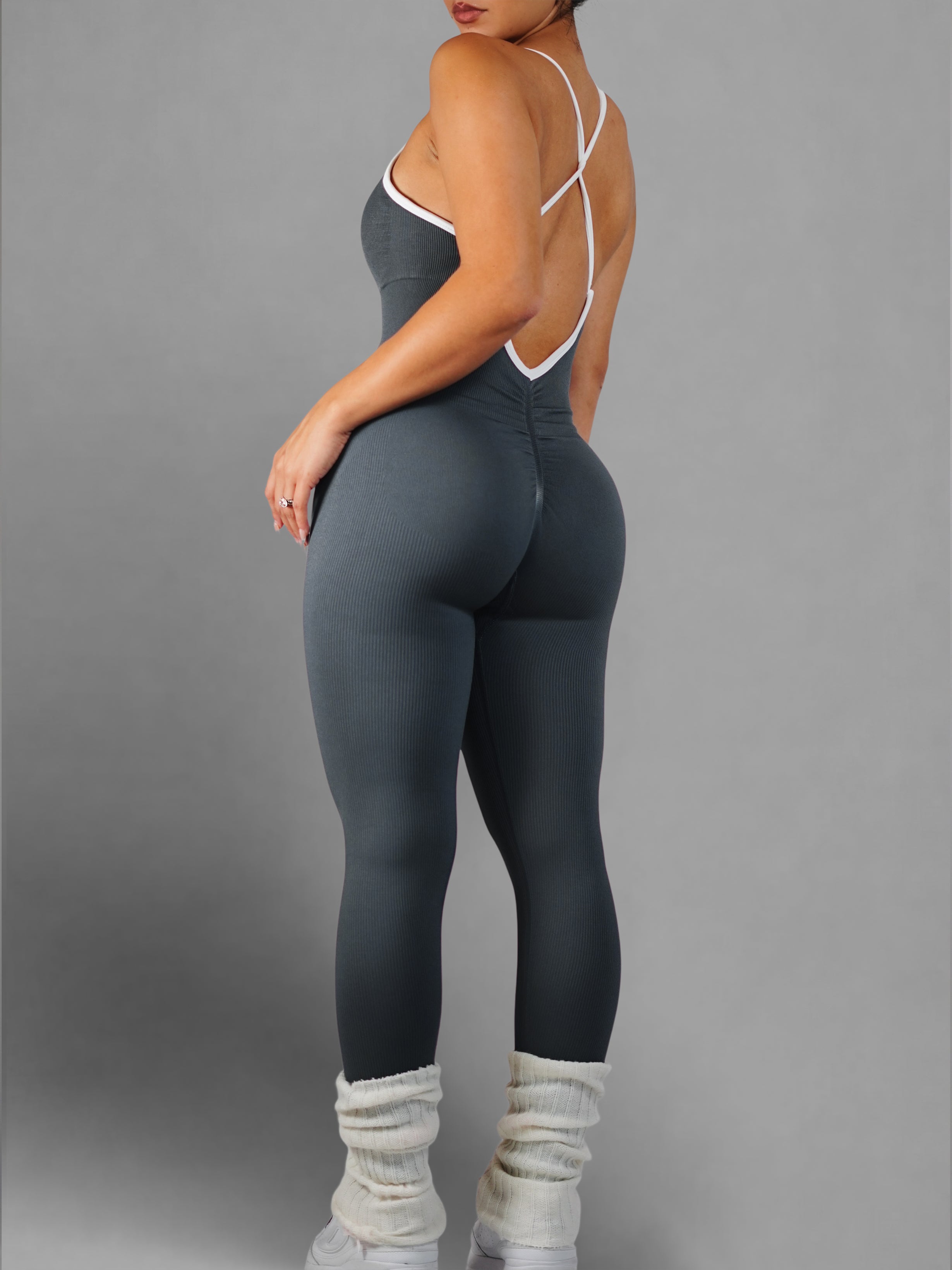 Ribbed Polly Jumpsuit (Gray)