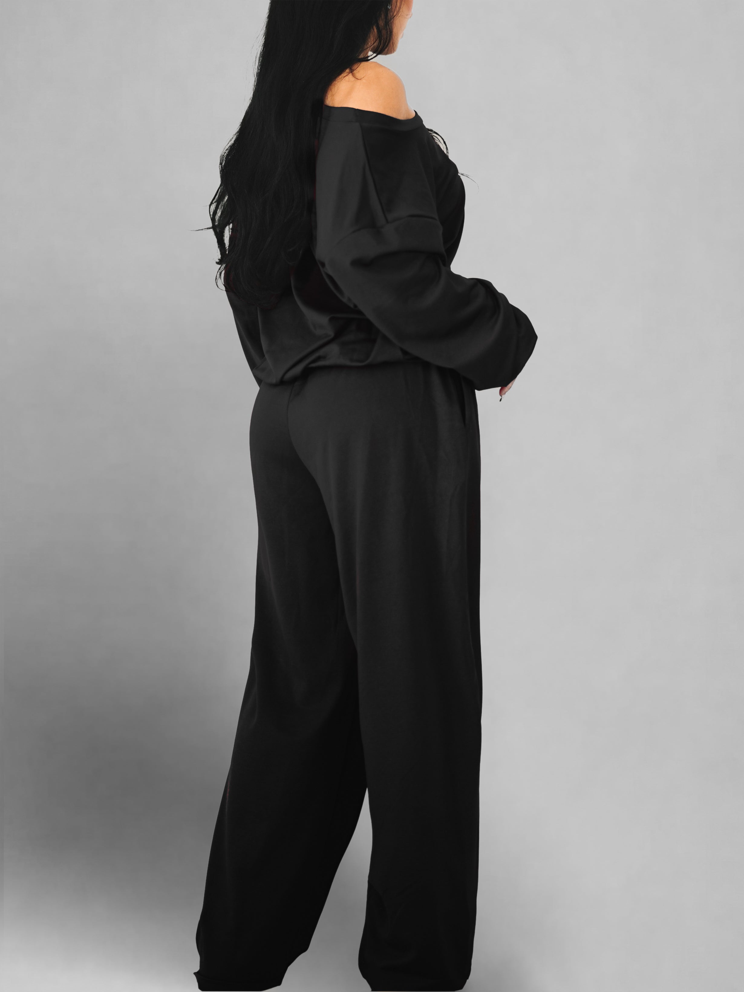 Wide Leg Athletic Trousers (Black)