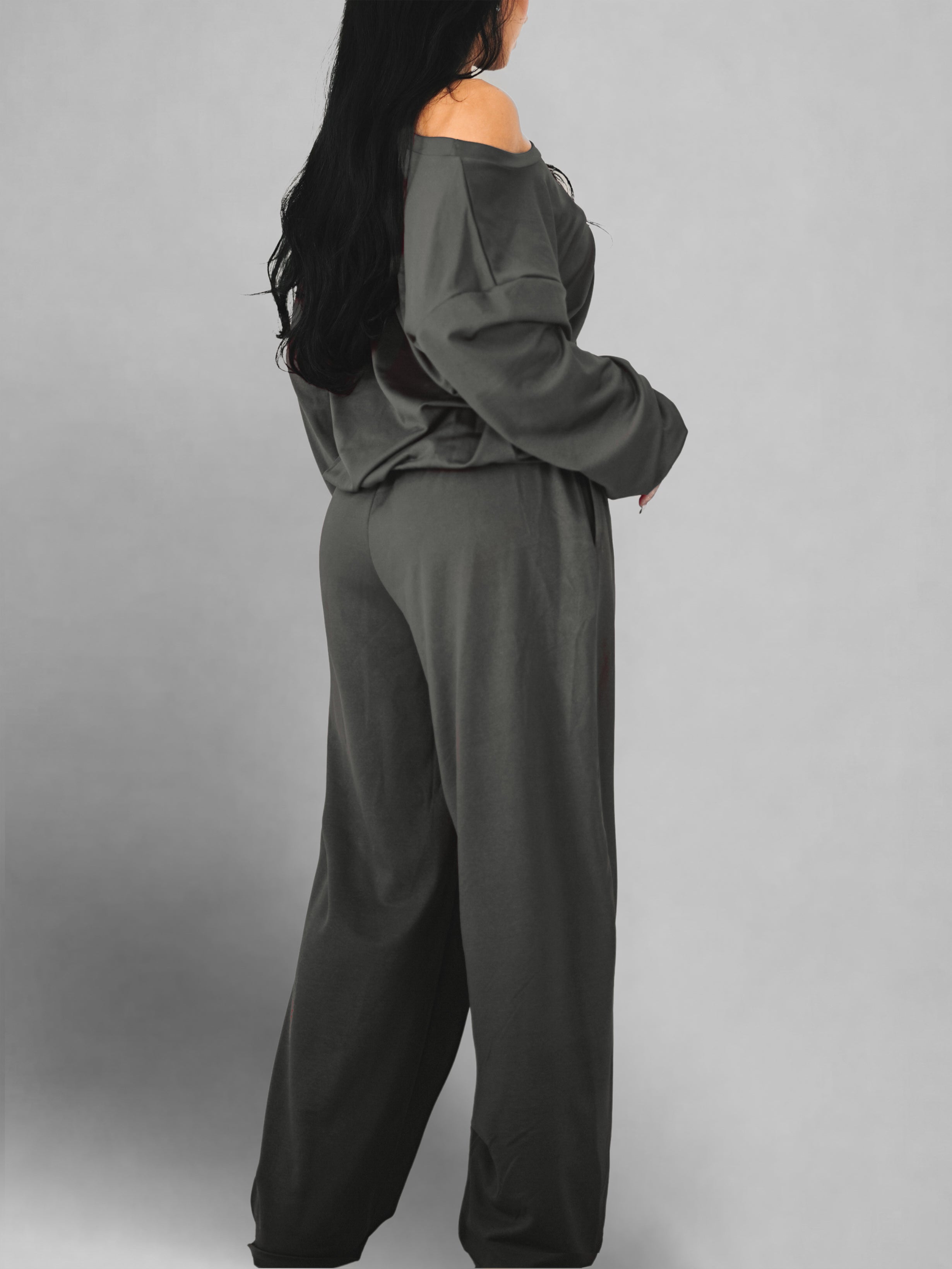 Wide Leg Athletic Trousers (Gray)