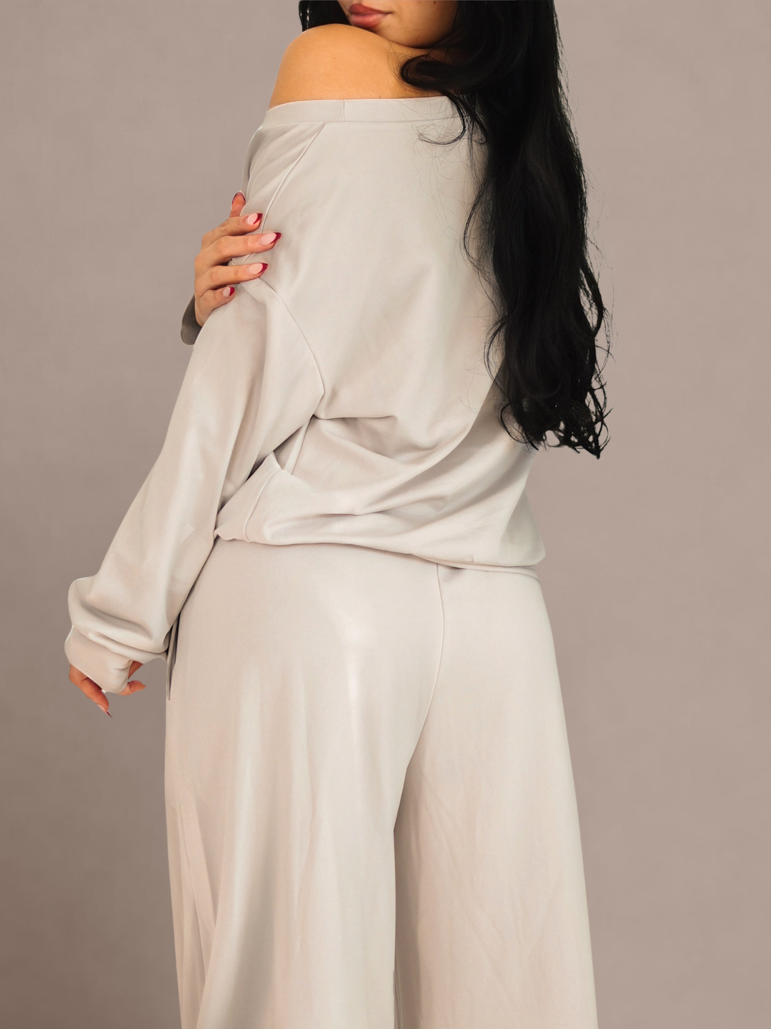 Sloping Shoulder Long Sleeve Top (Moonstone)