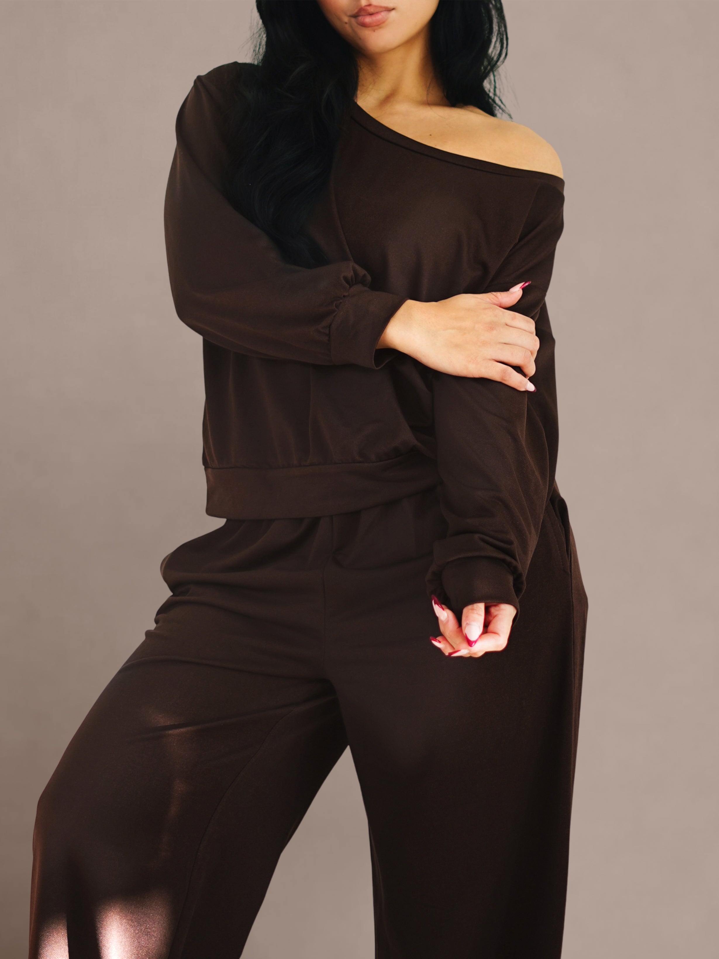 Wide Leg Athletic Trousers (Dark Chocolate)