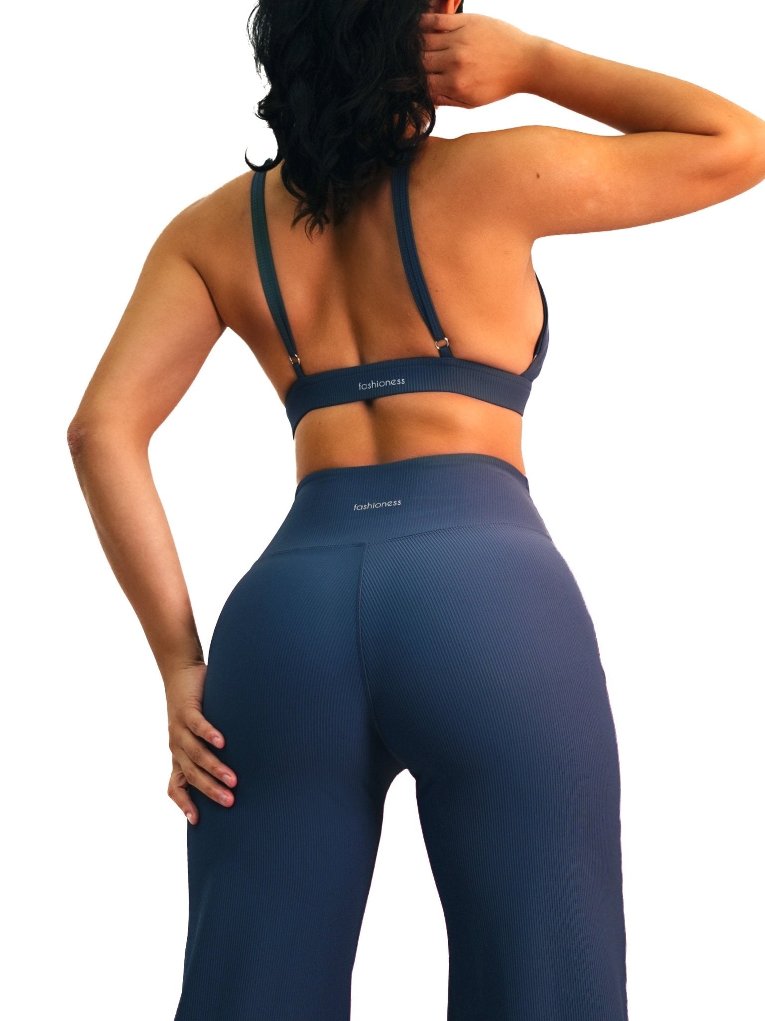 Airport Ribbed Sports Bra (Steel Blue) - Fitness Fashioness