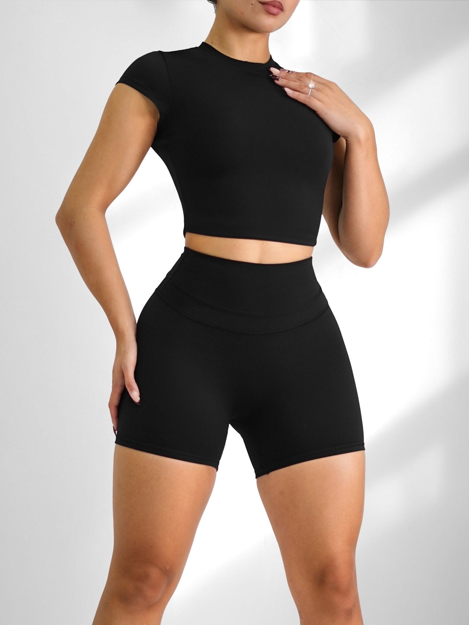 Align Athletic Short Sleeve Top (Black) - Fitness Fashioness