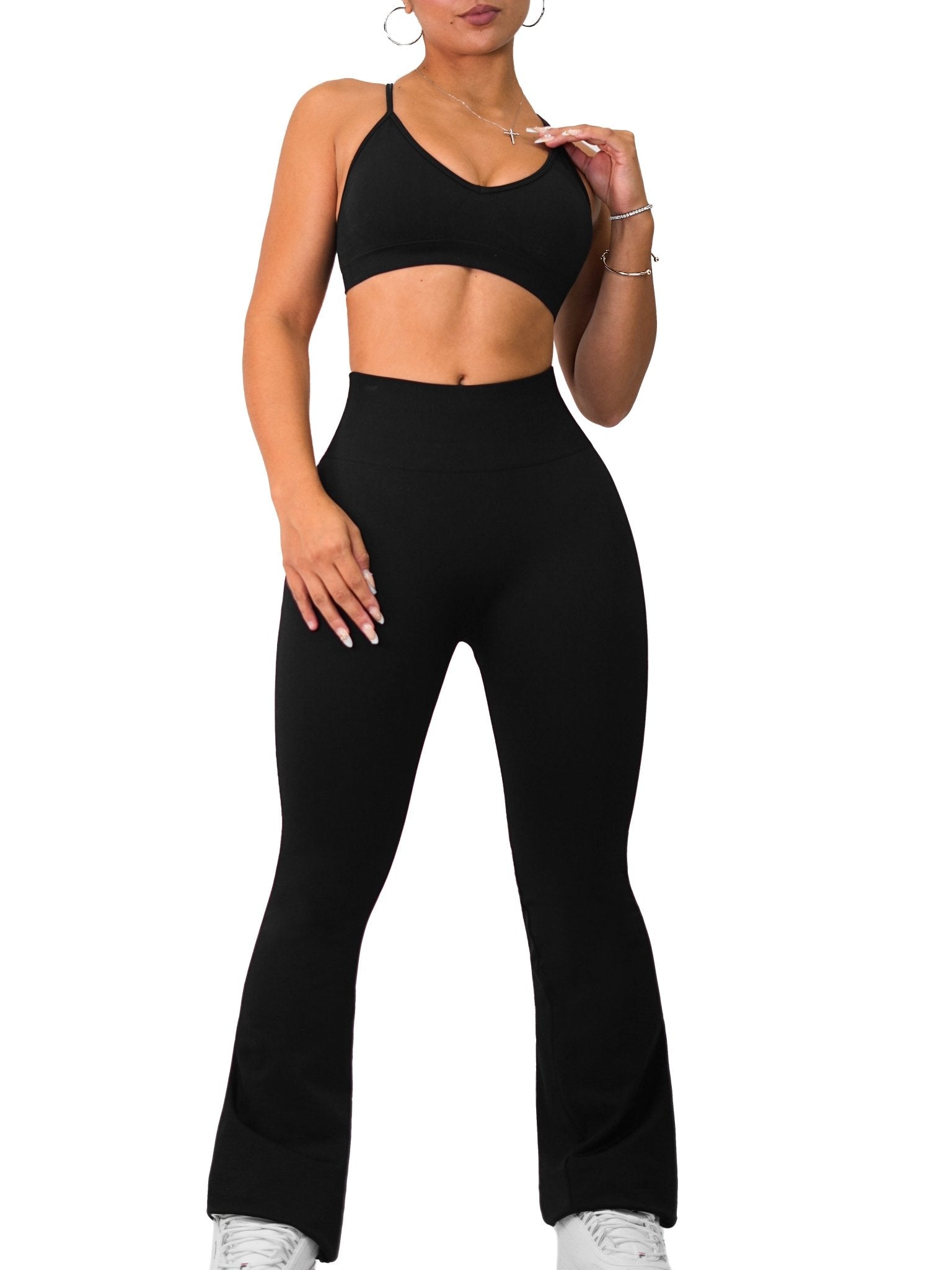 Athletic Seamless Flare Leggings (Elegant Black) - Fitness Fashioness