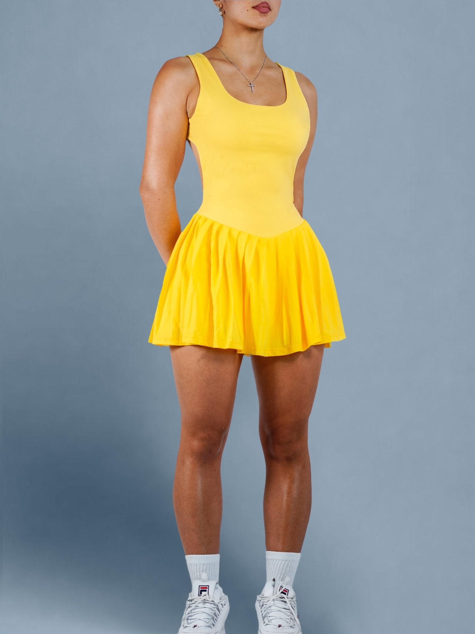 Backless Tennis Dress (Yellow Pop) - Fitness Fashioness