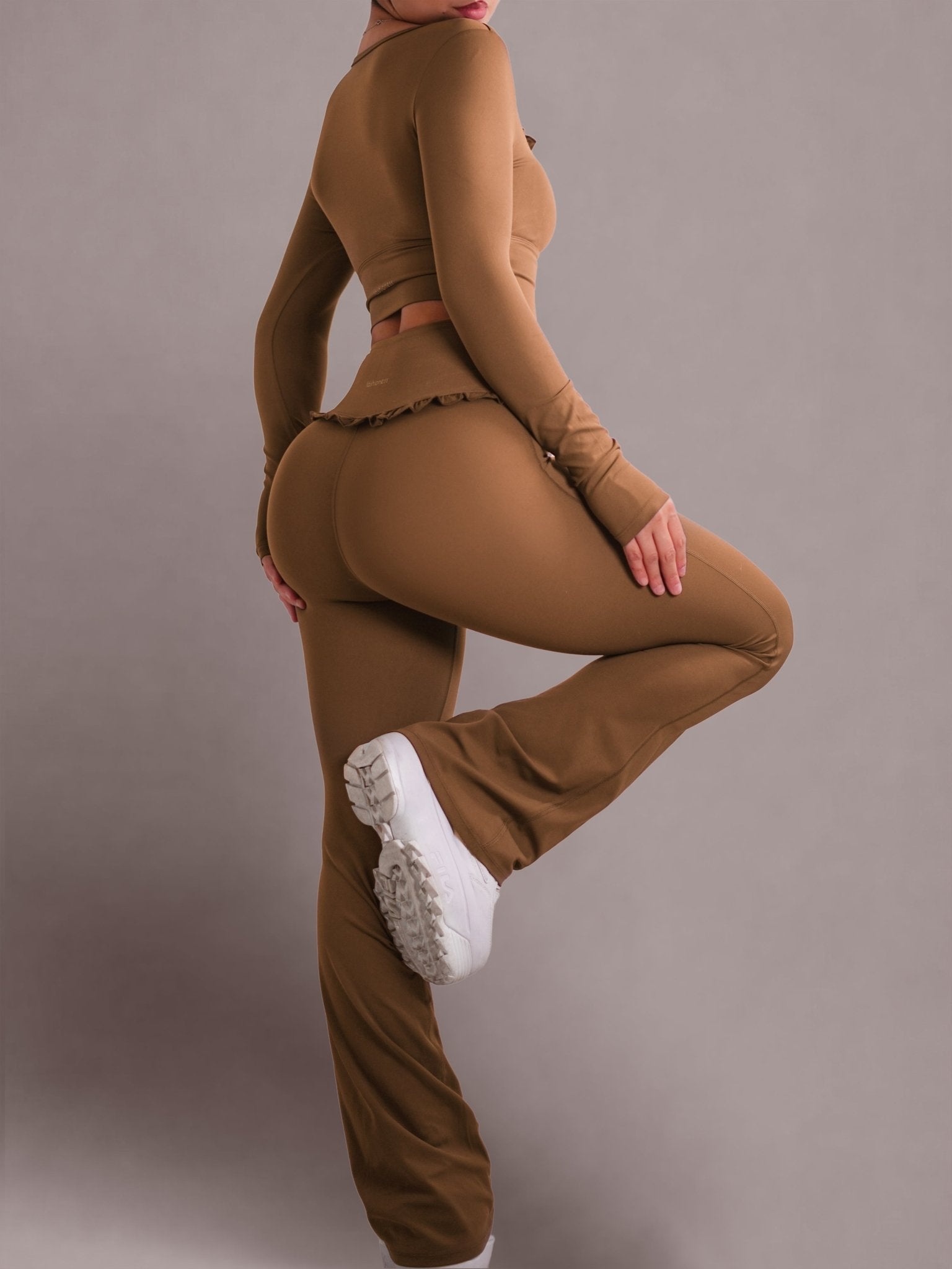 Ballet Ruffled Flare Leggings (Honey Brown) - Fitness Fashioness