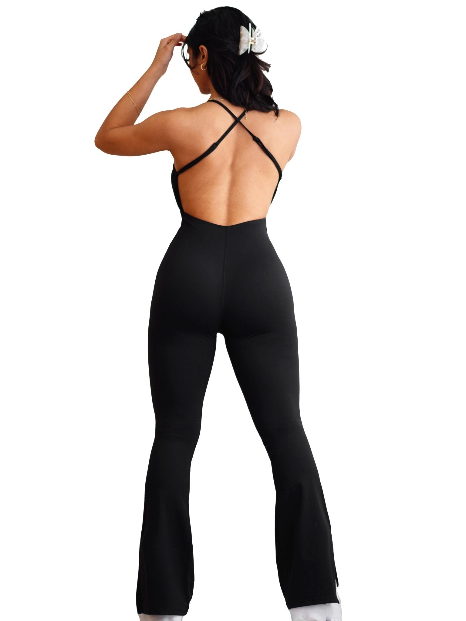 Bootcut Flare Jumpsuit (Black) - Fitness Fashioness