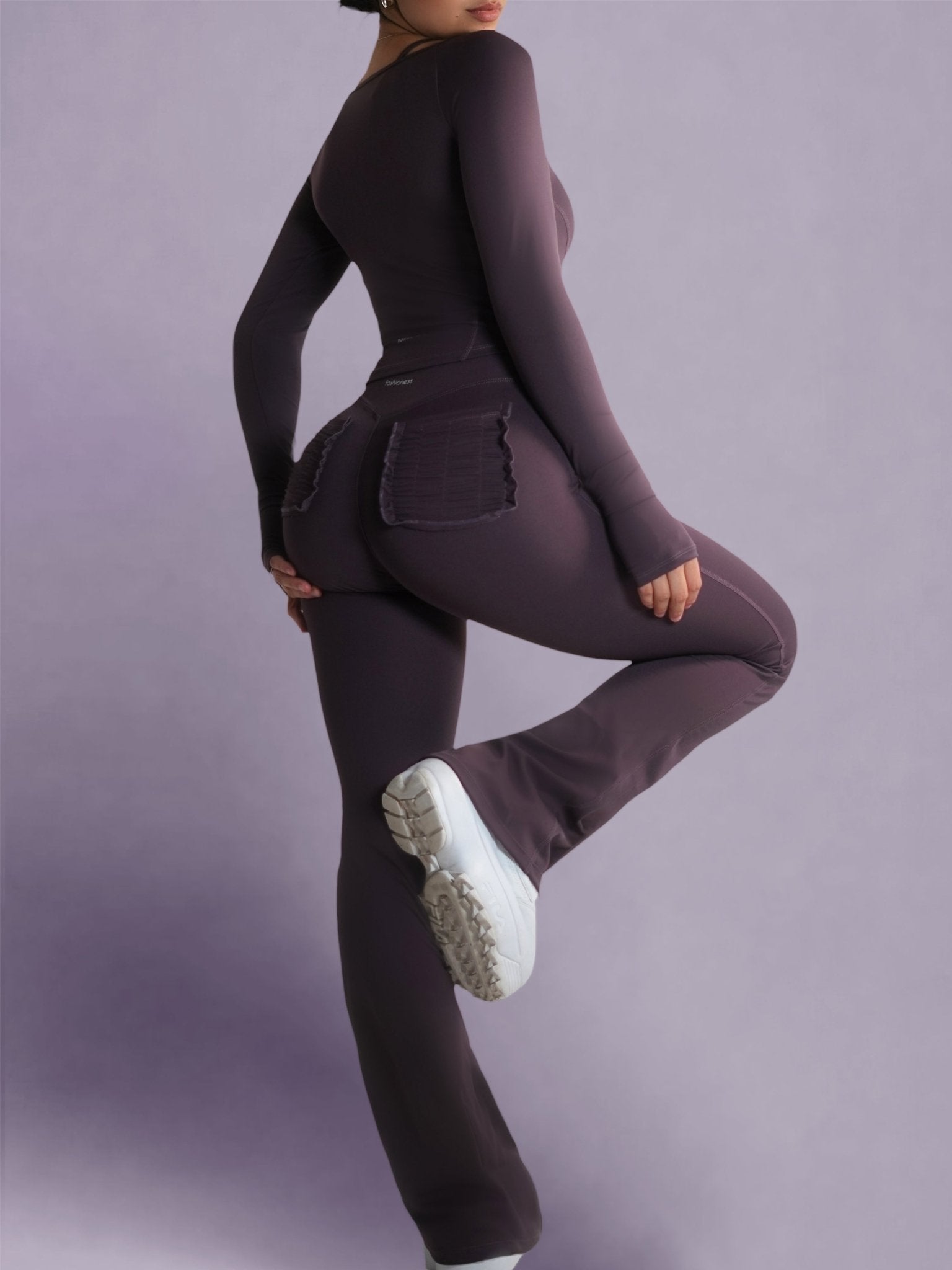 Bratty High Waisted Flare Leggings (Heather Purple) - Fitness Fashioness
