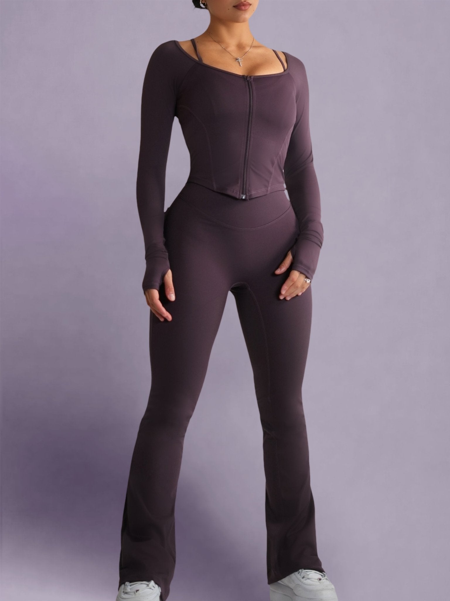 Bratty High Waisted Flare Leggings (Heather Purple) - Fitness Fashioness