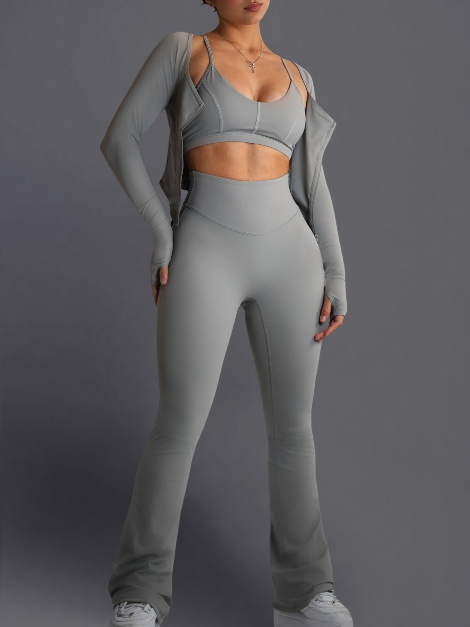 Bratty High Waisted Leggings (Misty Gray) - Fitness Fashioness