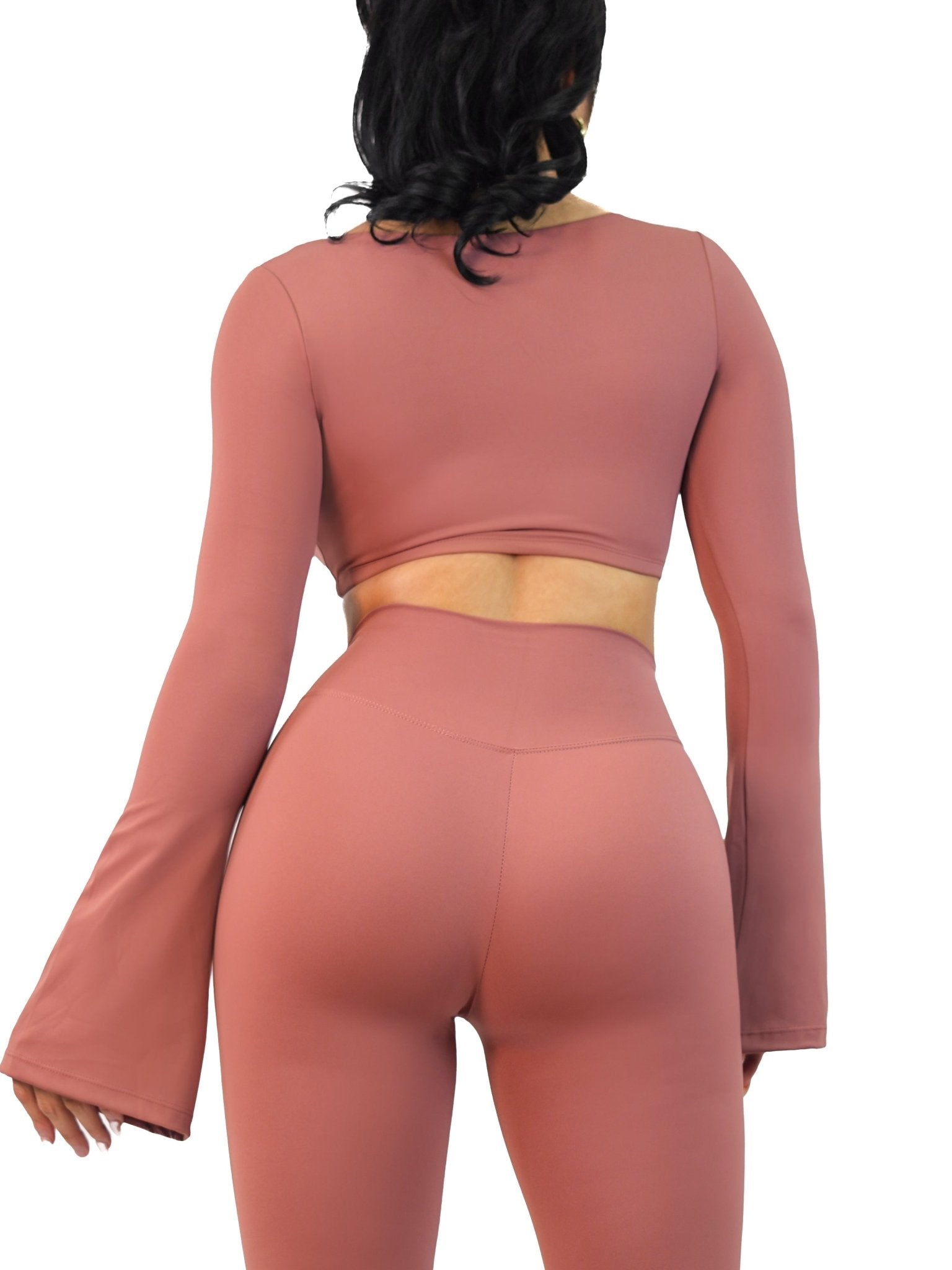 City Girl Flared Long Sleeve Sports Top (Blush Red) - Fitness Fashioness