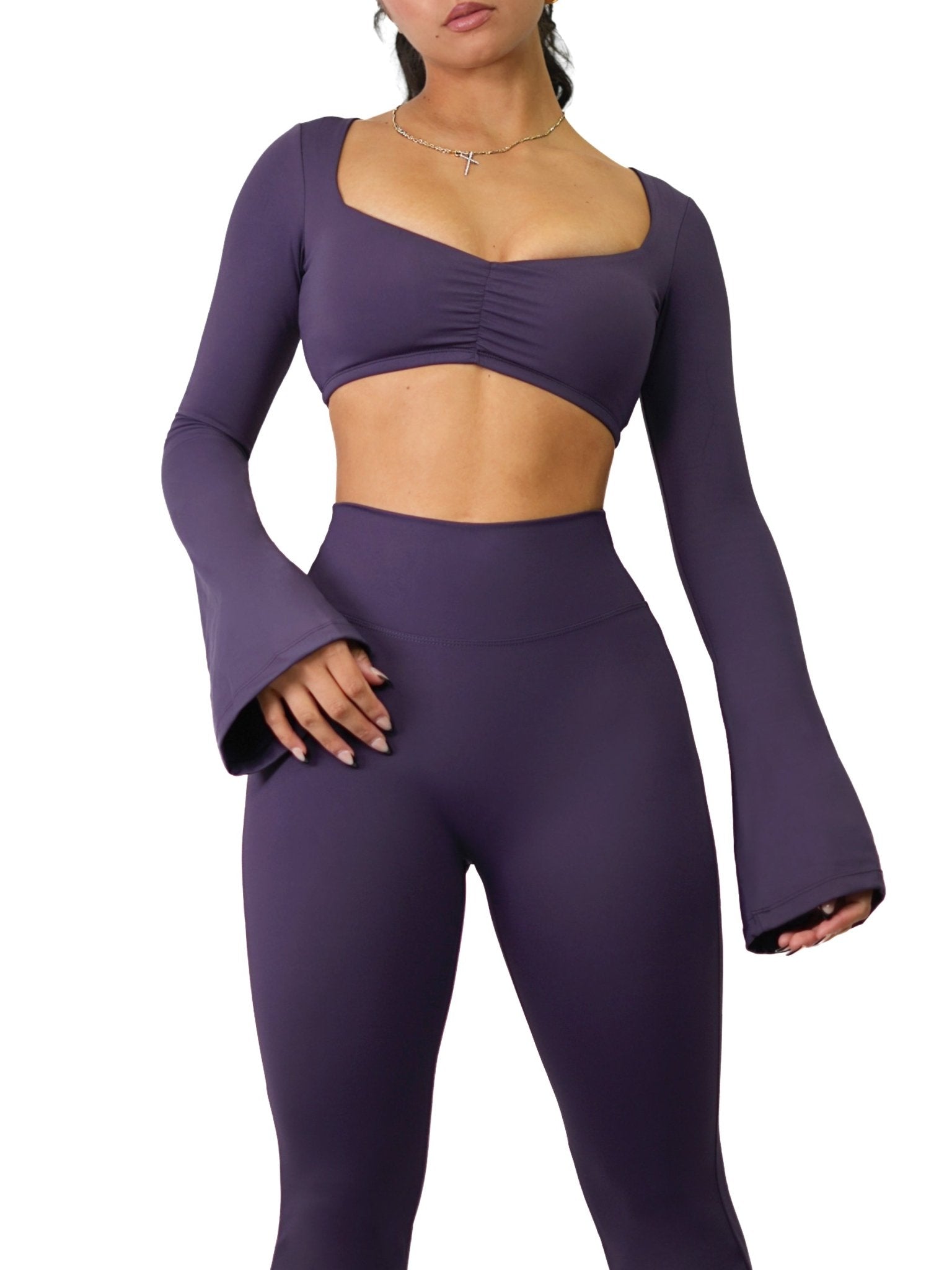 City Girl Flared Long Sleeve Sports Top (Deep Purple) - Fitness Fashioness