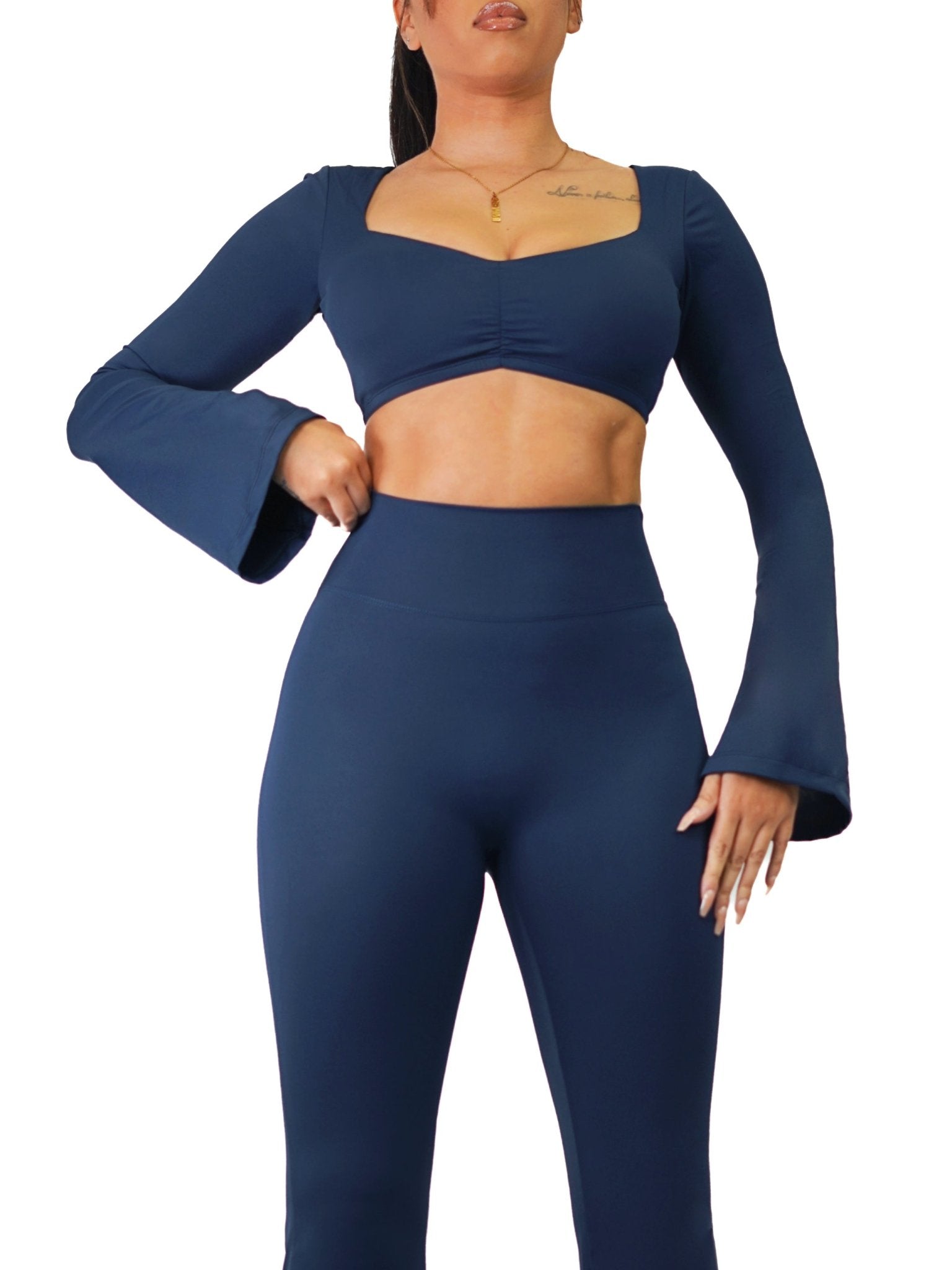 City Girl Flared Long Sleeve Sports Top (Elegant Navy) - Fitness Fashioness