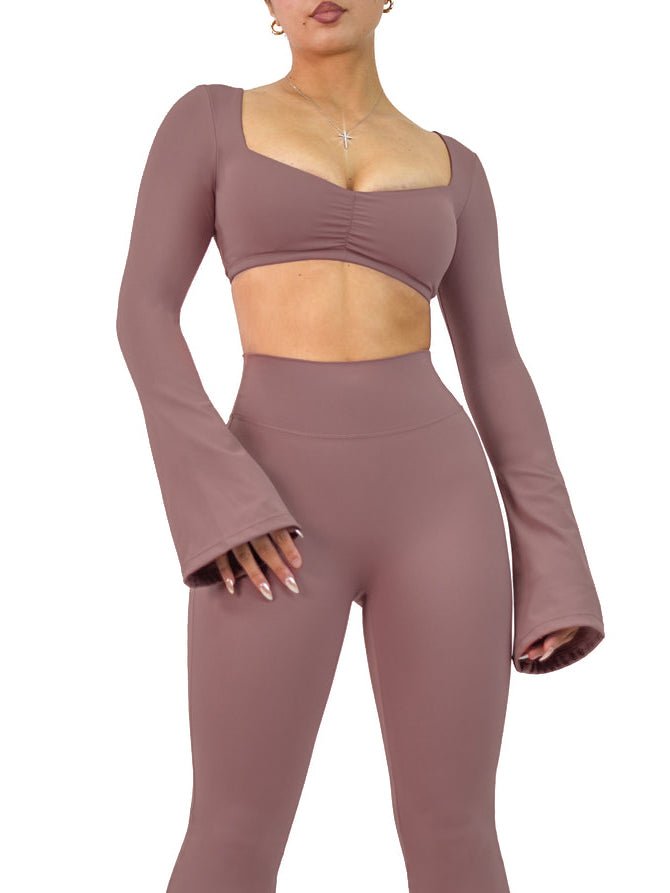 City Girl Flared Long Sleeve Sports Top (French Mauve) - Fitness Fashioness