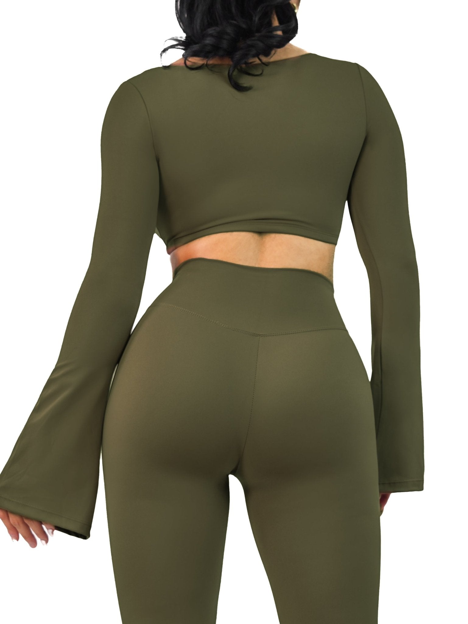 City Girl Flared Long Sleeve Sports Top (Wild Green) - Fitness Fashioness