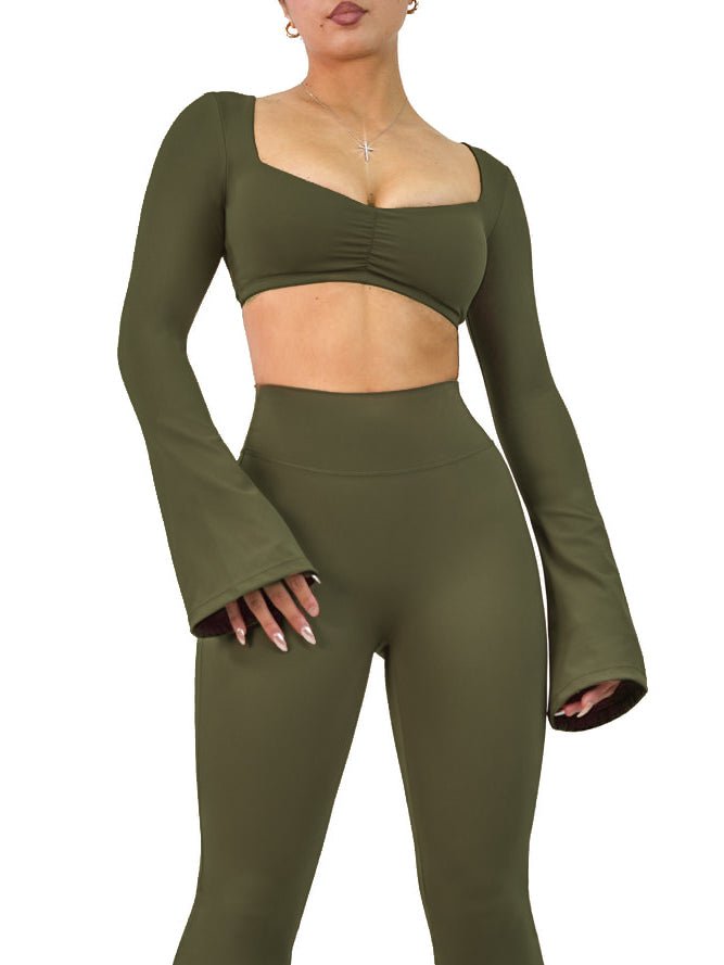 City Girl Flared Long Sleeve Sports Top (Wild Green) - Fitness Fashioness