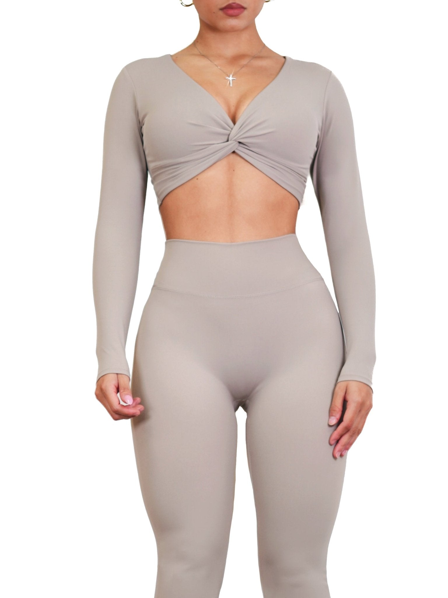 Clubhouse Long Sleeve Sports Top (Stone) - Fitness Fashioness