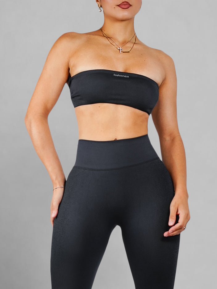 Coastal Tube Top Sports Bra (Smokey Black) - Fitness Fashioness