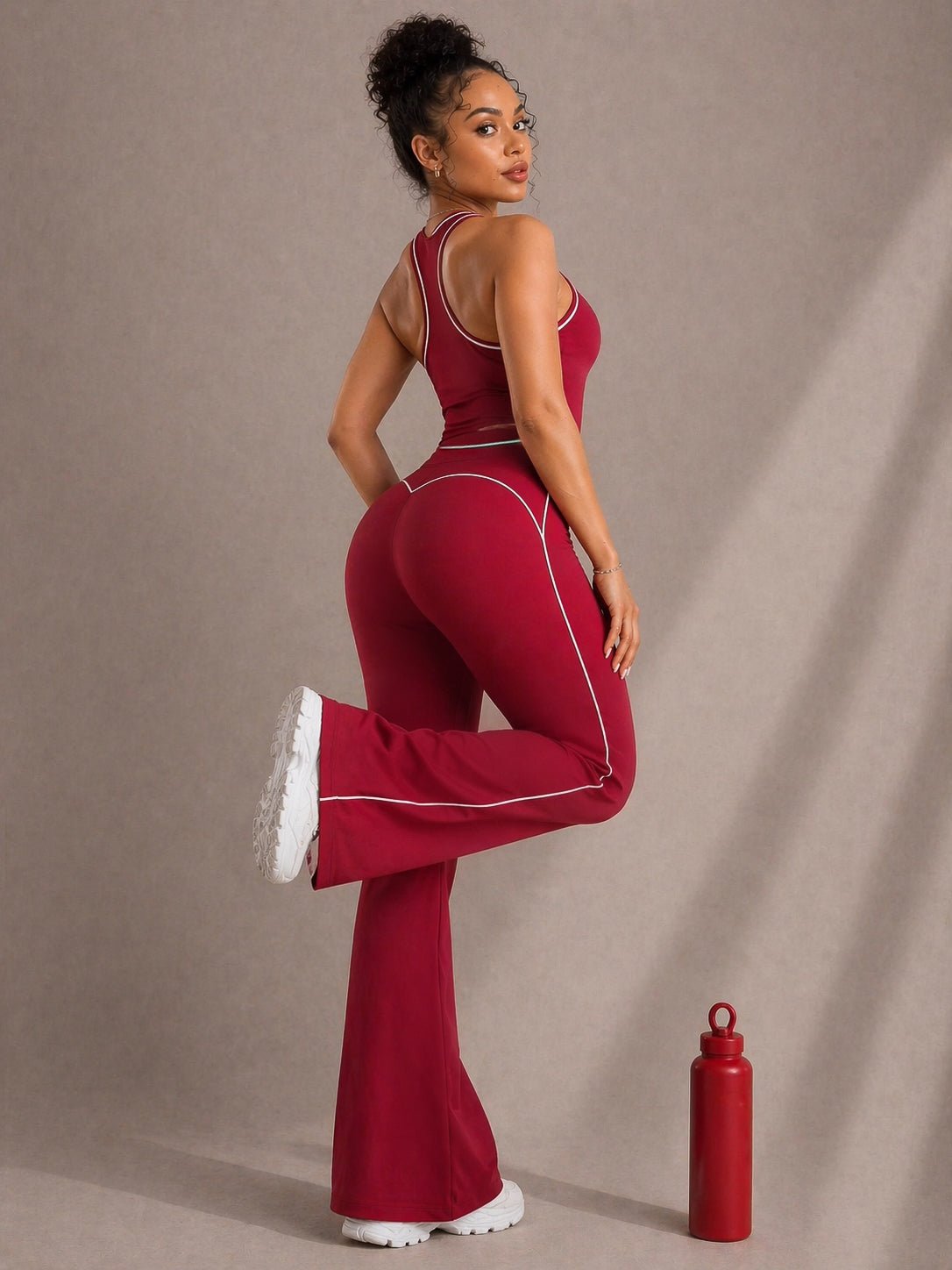 Core Contrast Flare Leggings (Cherry Rouge) - Fitness Fashioness
