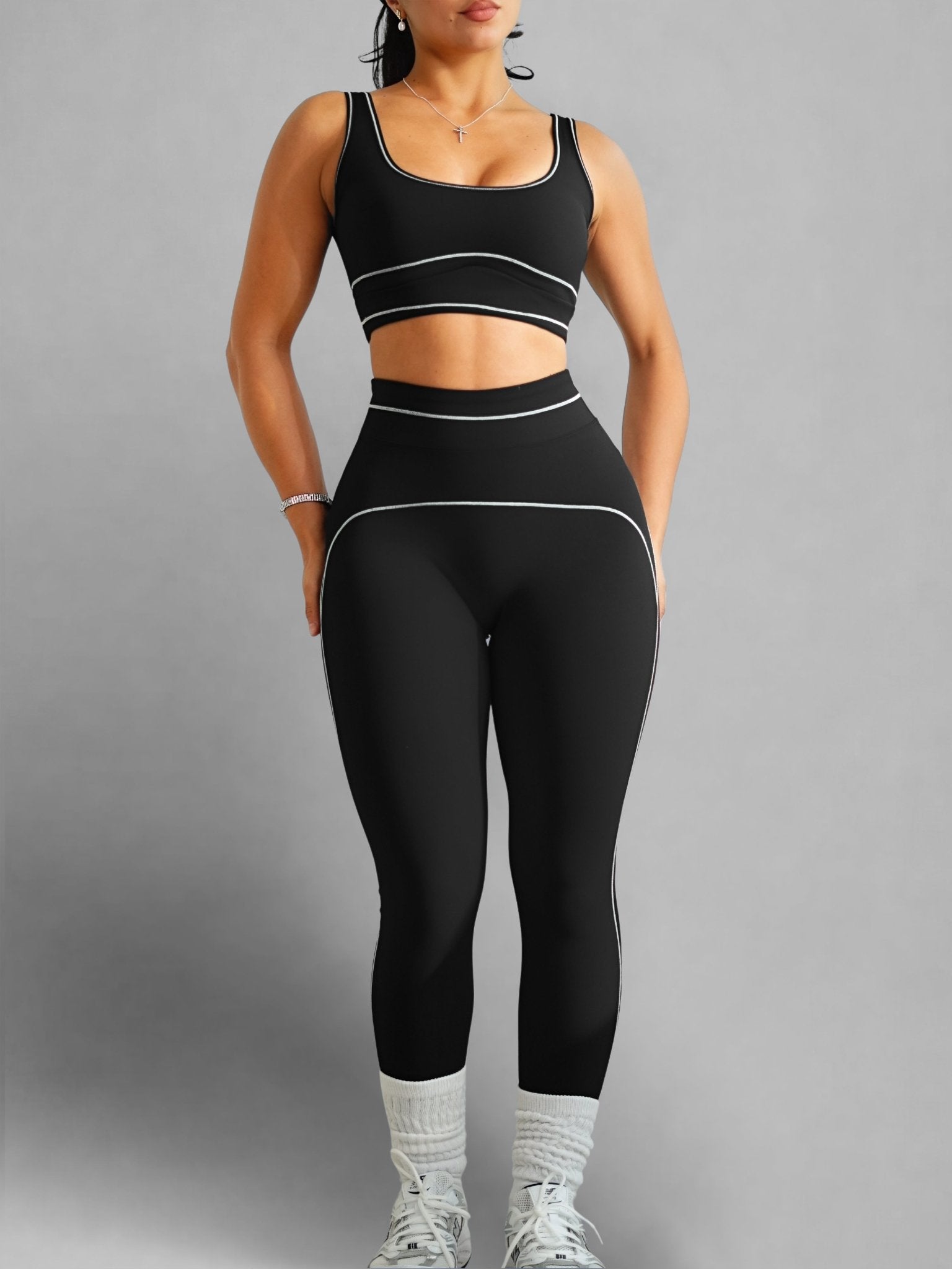 Core Contrast Leggings (Black) - Fitness Fashioness