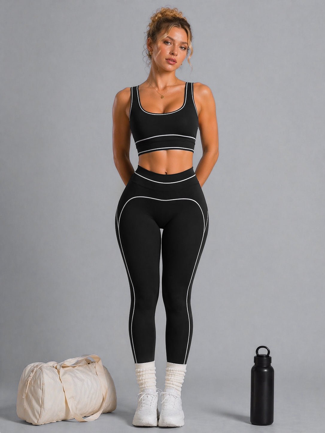 Core Contrast Leggings (Black) - Fitness Fashioness