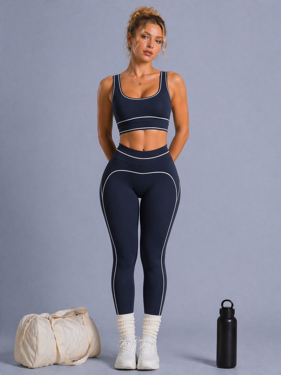 Core Contrast Leggings (True Navy) - Fitness Fashioness