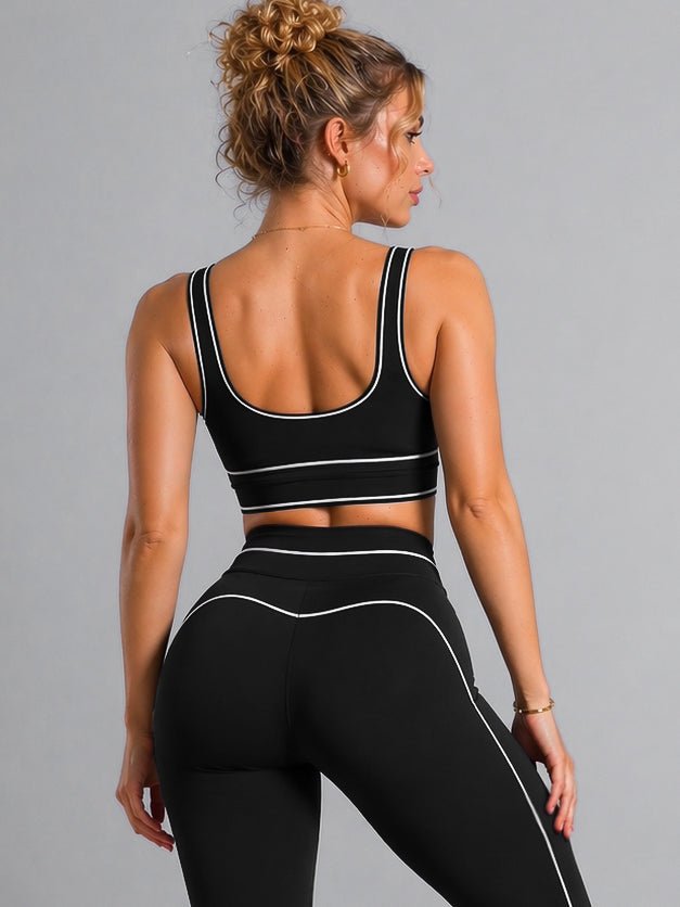 Core Contrast Sports Bra (Black) - Fitness Fashioness
