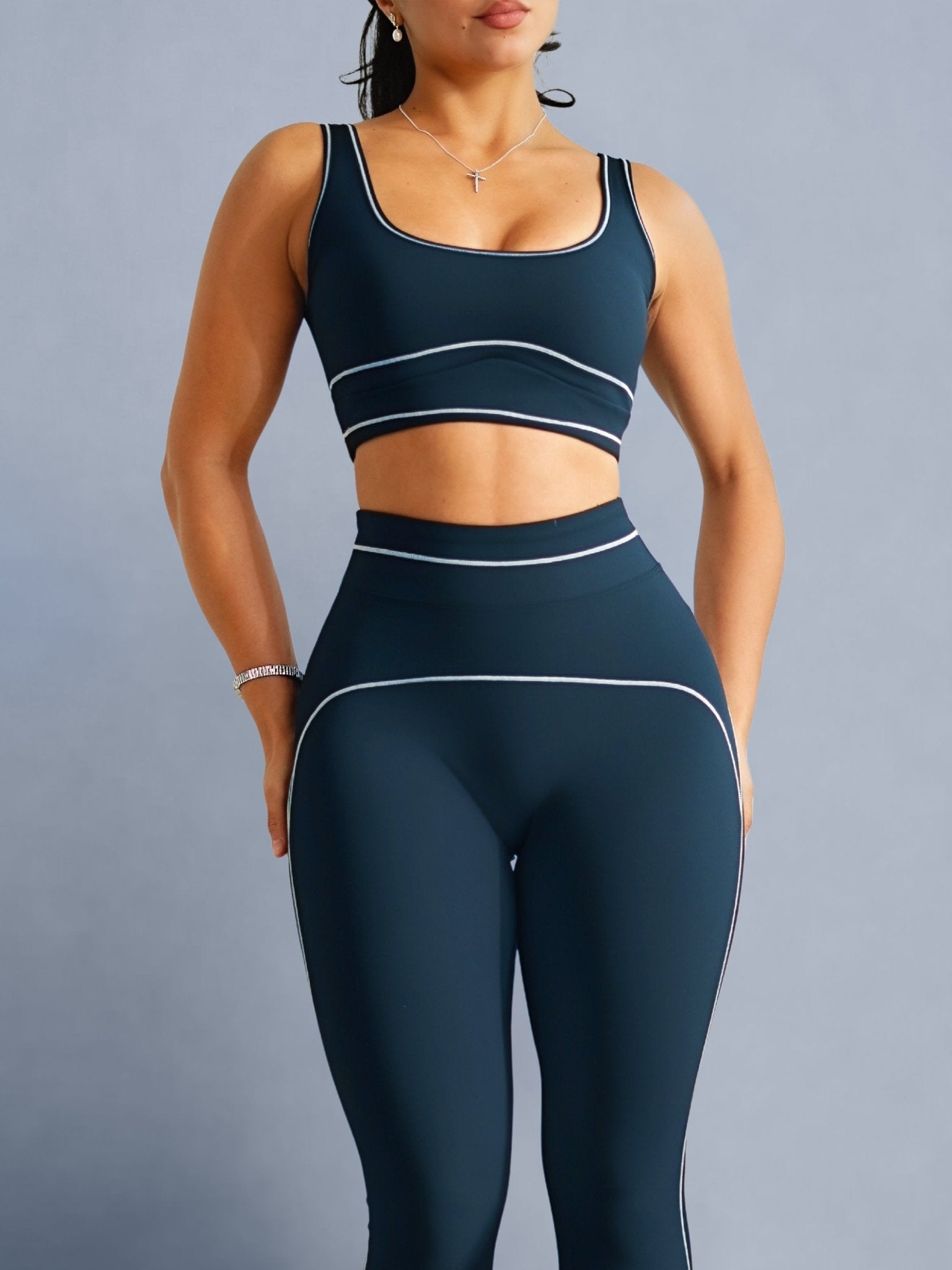 Core Contrast Sports Bra (True Navy) - Fitness Fashioness