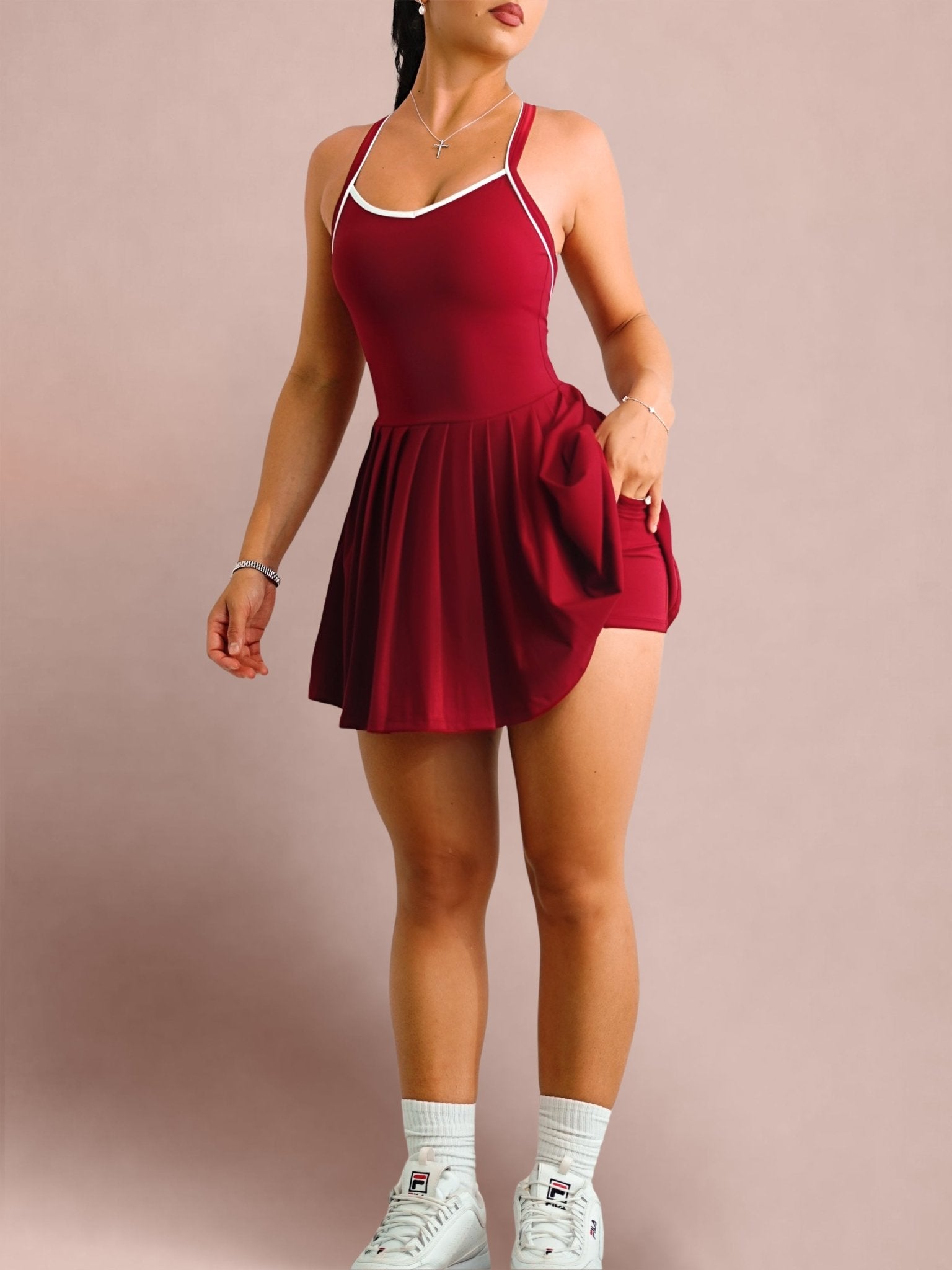 Court Crush Tennis Dress (Red) - Fitness Fashioness