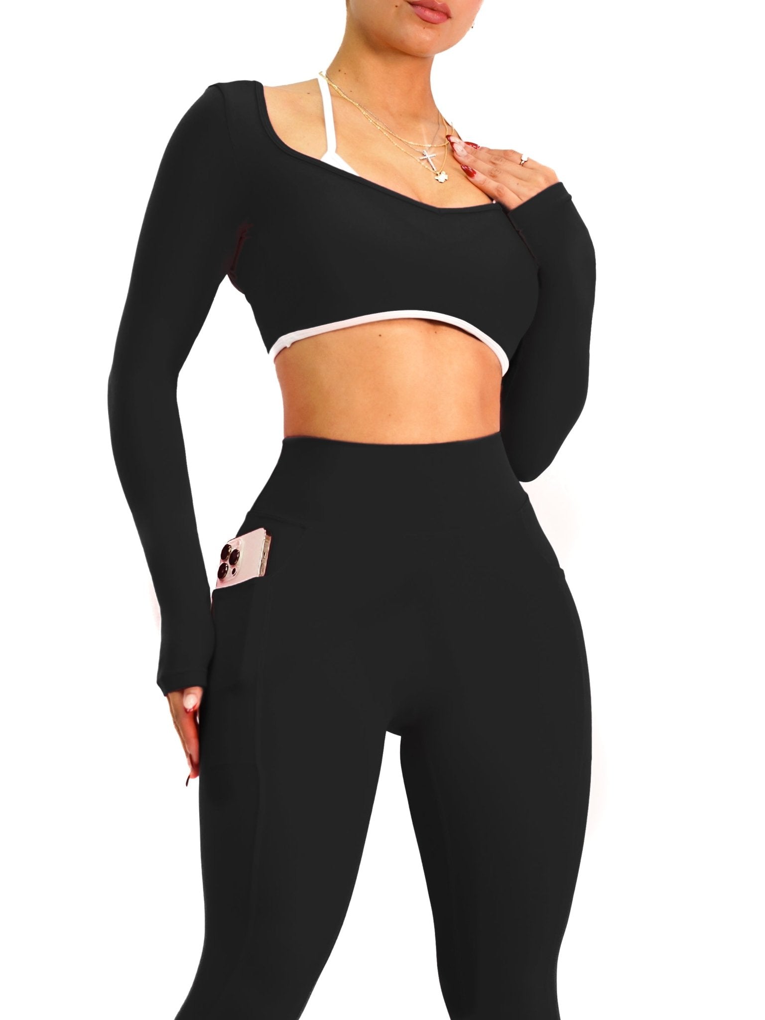 Couture Long Sleeve Sports Top (Black) - Fitness Fashioness