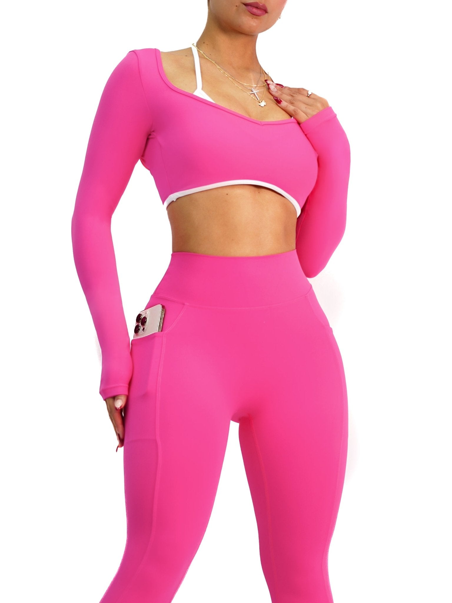 Couture Long Sleeve Sports Top (Fuchsia Pink) - Fitness Fashioness