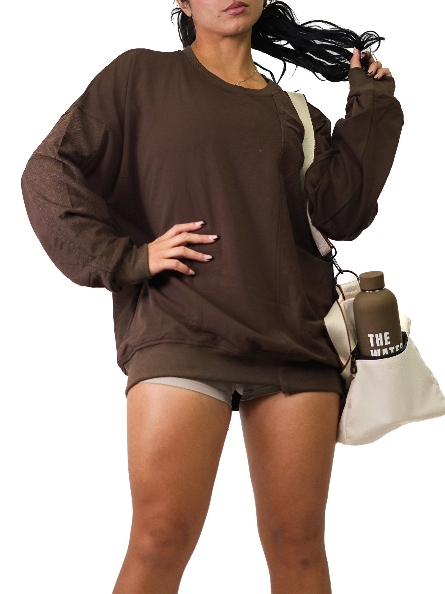 Cozy Oversized Pump Sweatshirt (Brown) - Fitness Fashioness