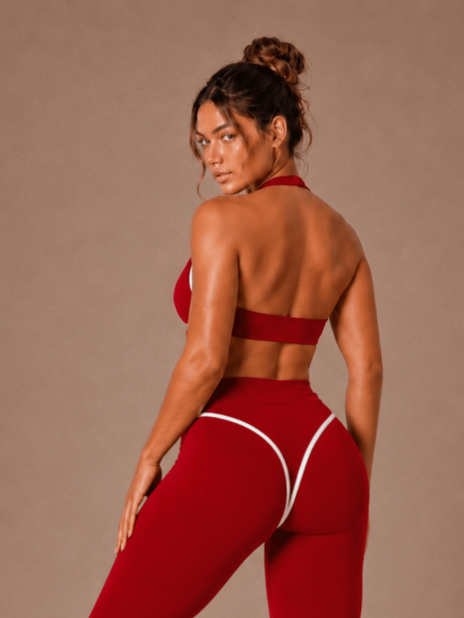 Curve Contrast Sports Bra (Ruby Red) - Fitness Fashioness