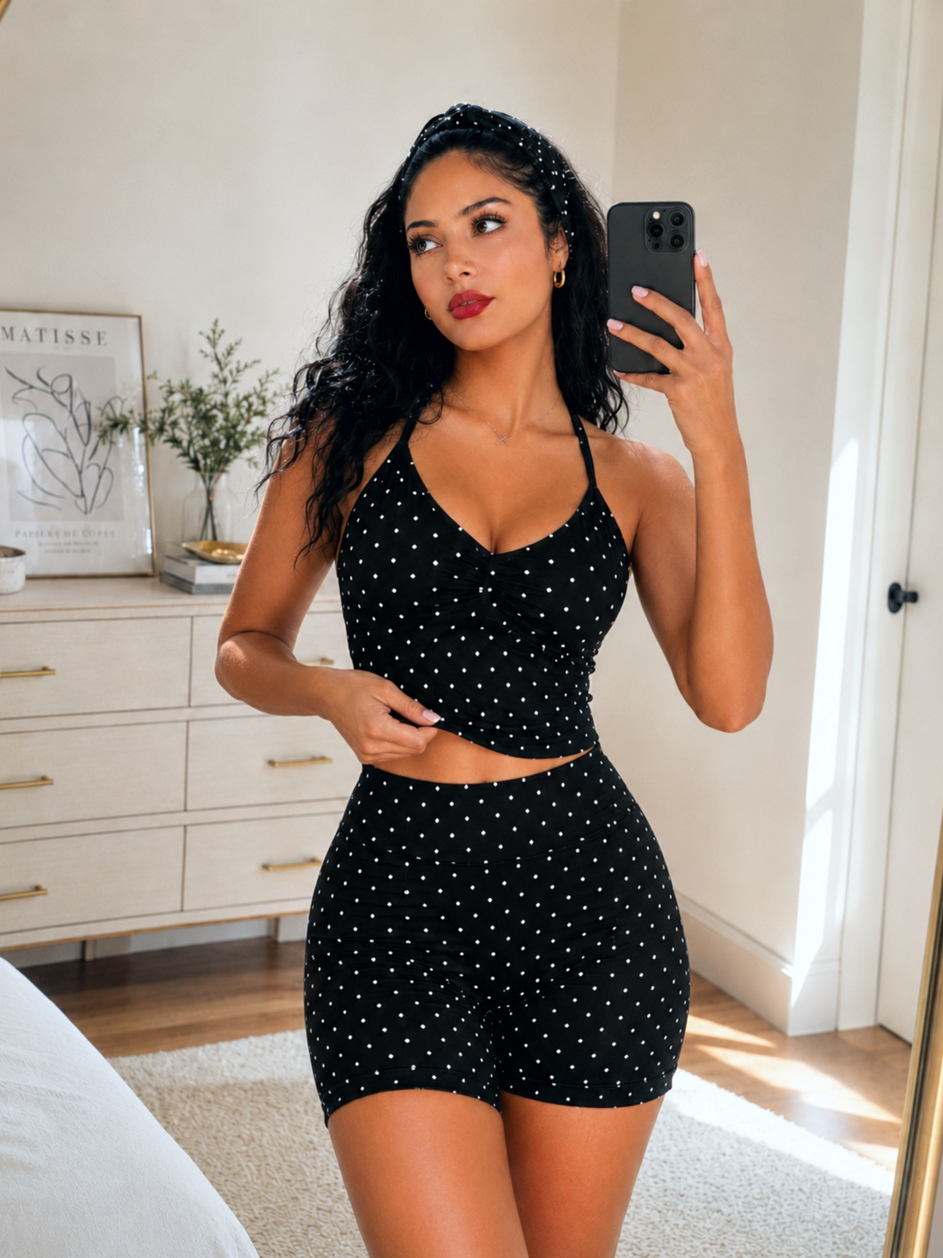 Curve Club Halter Sports Top (Black Polka Dot)