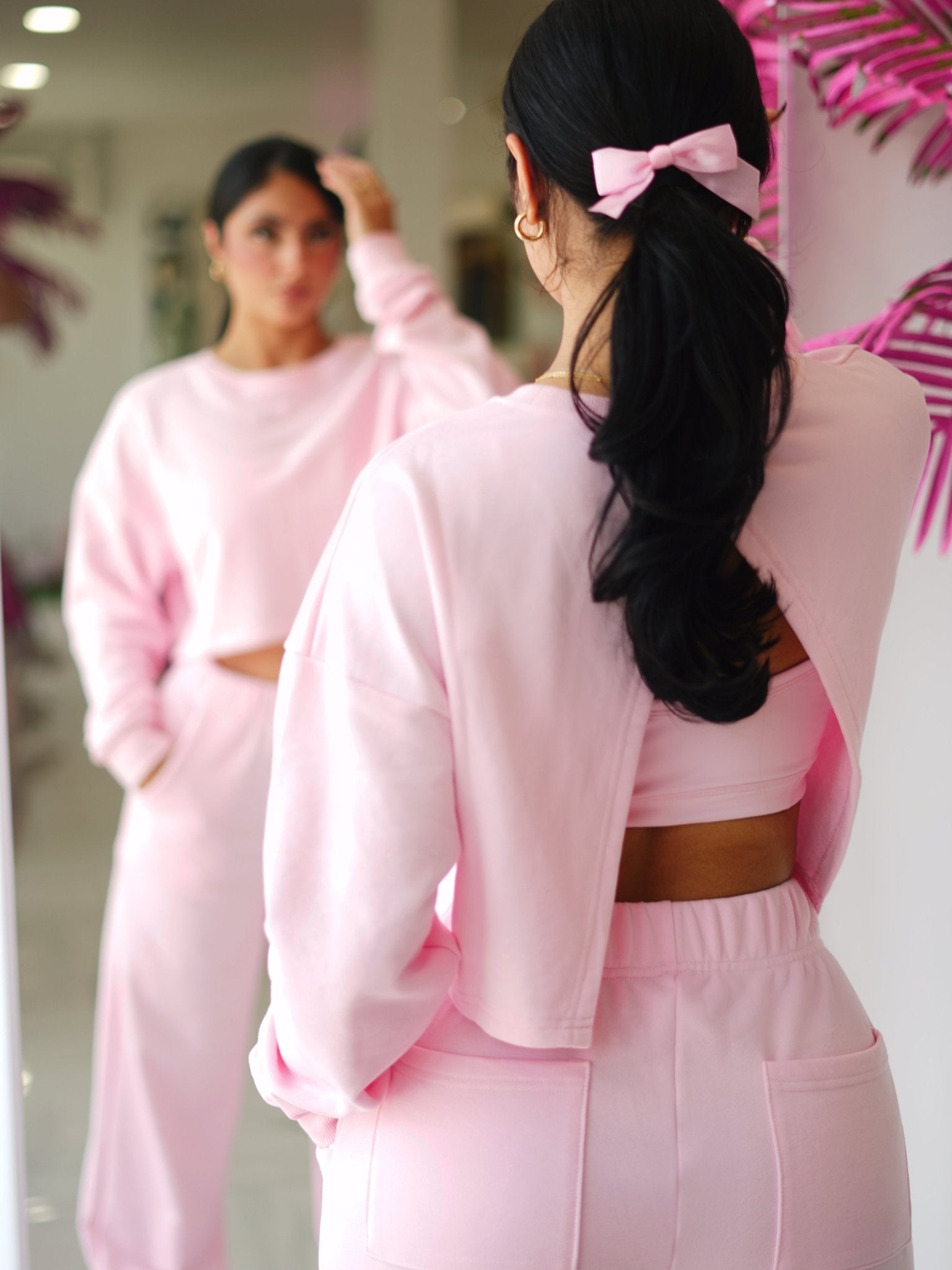 Cutesy Slit Back Sweatshirt (Blossom Pink) - Fitness Fashioness