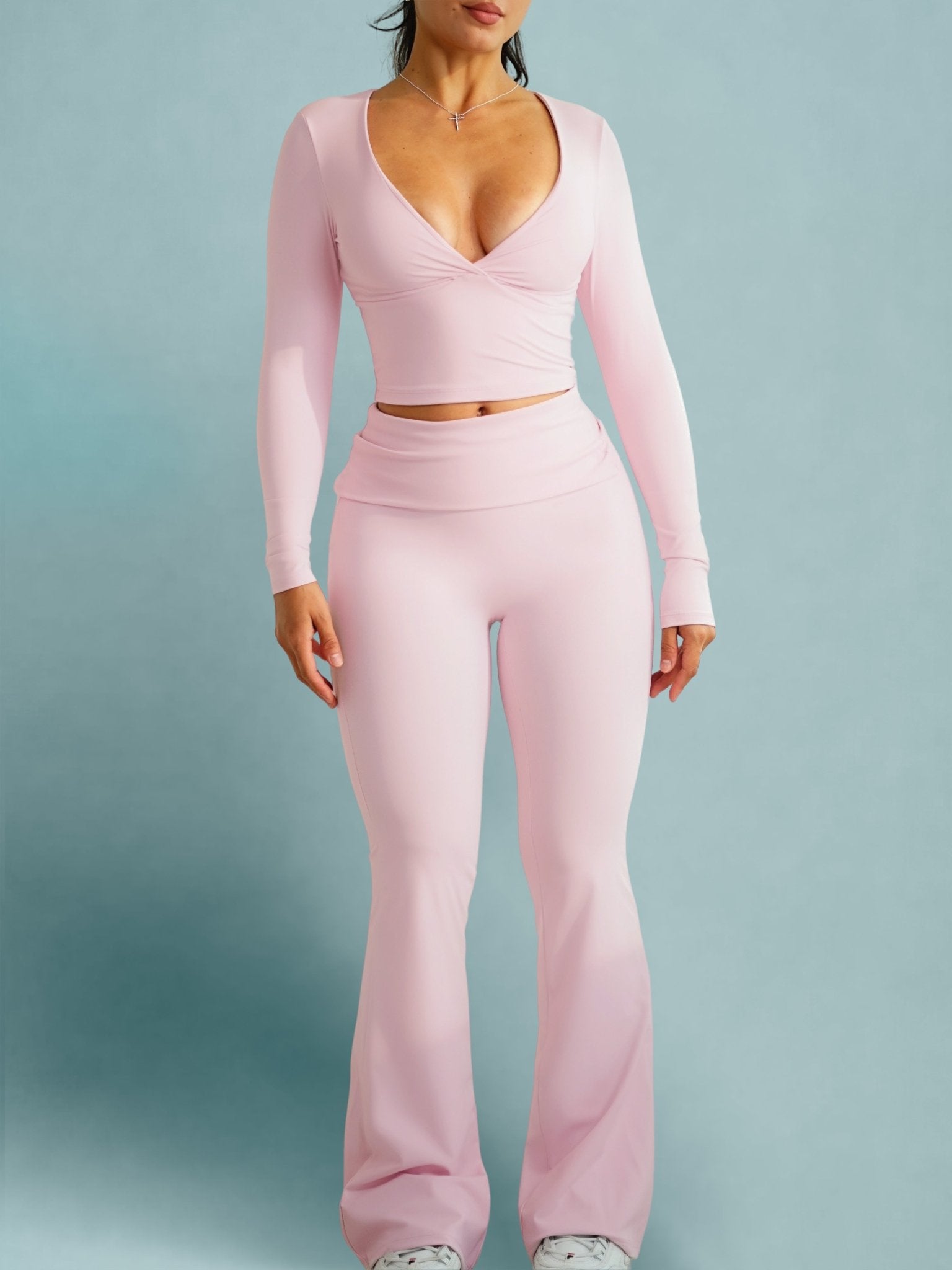 Effortless Foldable Flare Leggings (Cloud Pink) - Fitness Fashioness