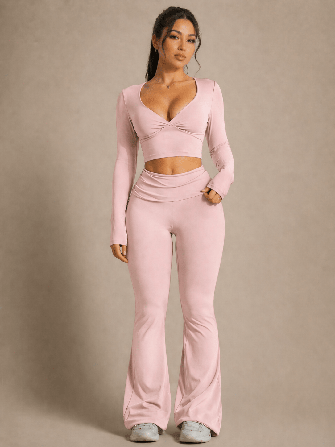 Effortless Foldable Flare Leggings (Cloud Pink) - Fitness Fashioness