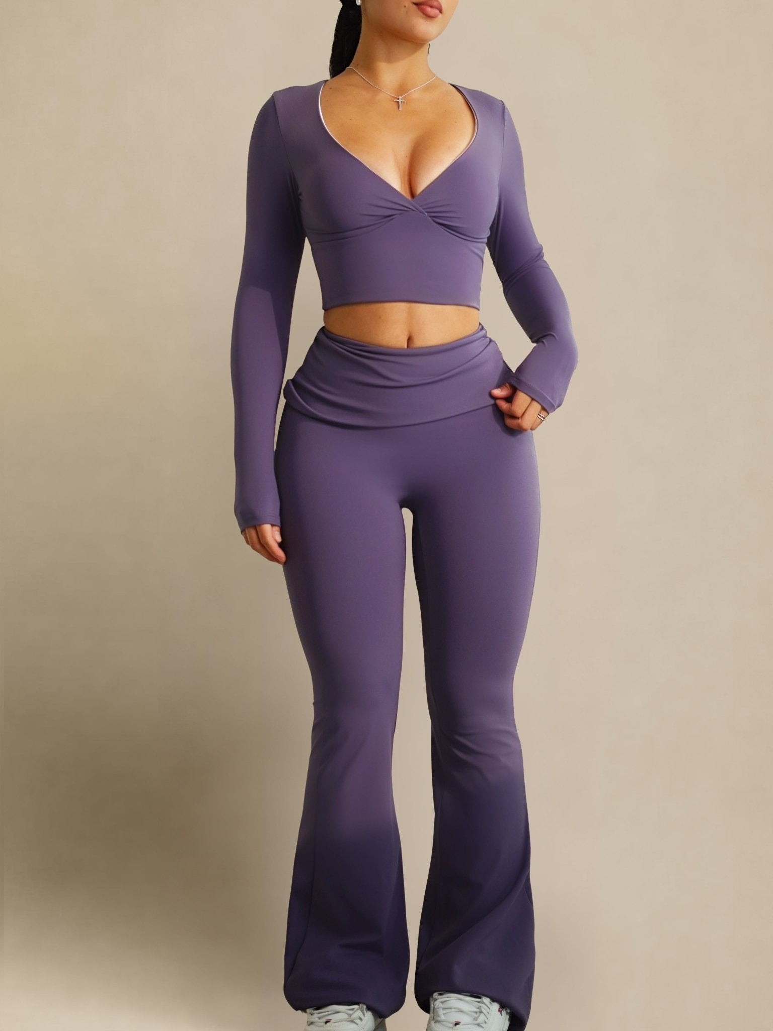 Effortless Foldable Flare Leggings (Pilates Purple) - Fitness Fashioness