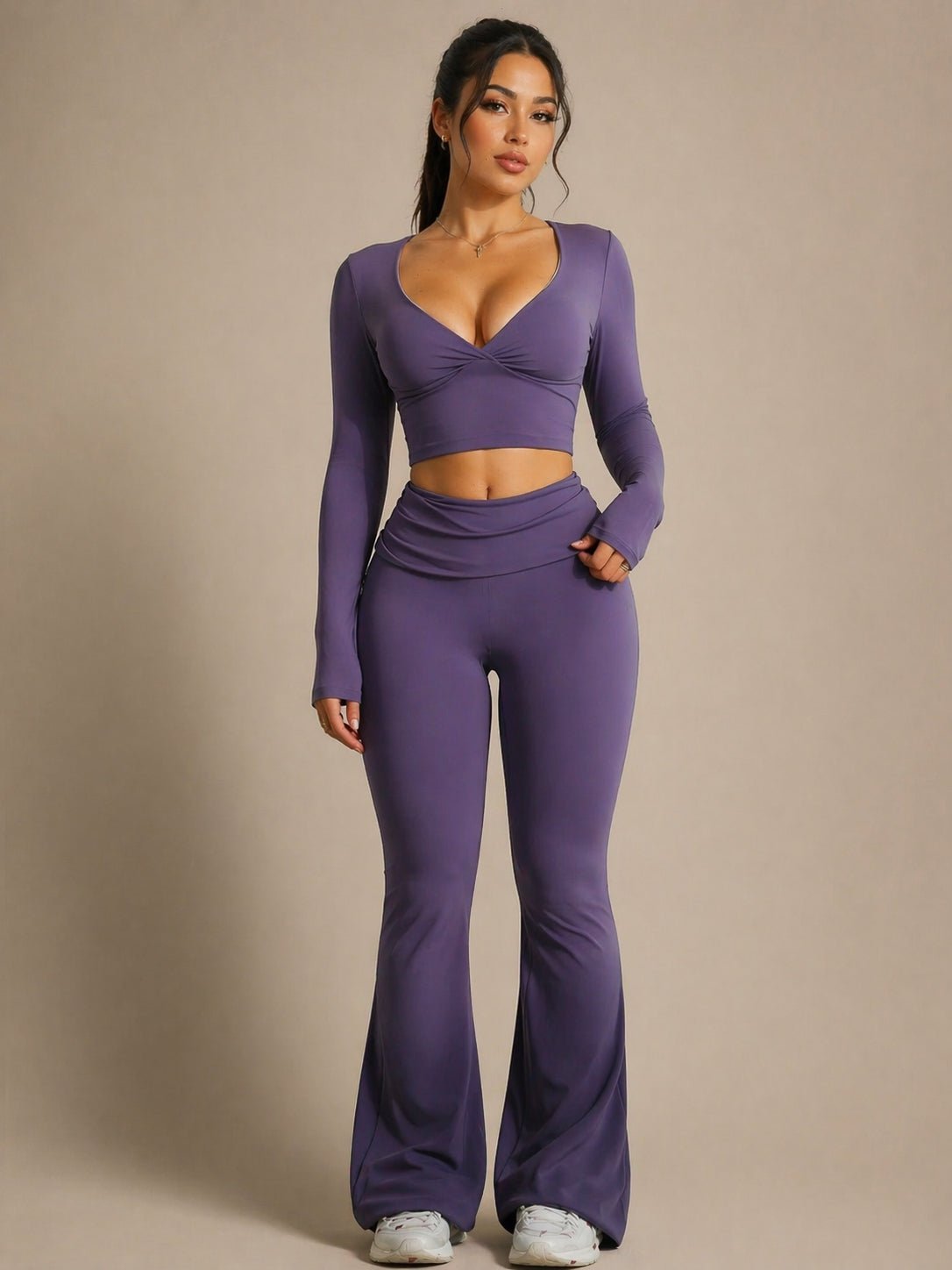 Effortless Foldable Flare Leggings (Pilates Purple) - Fitness Fashioness