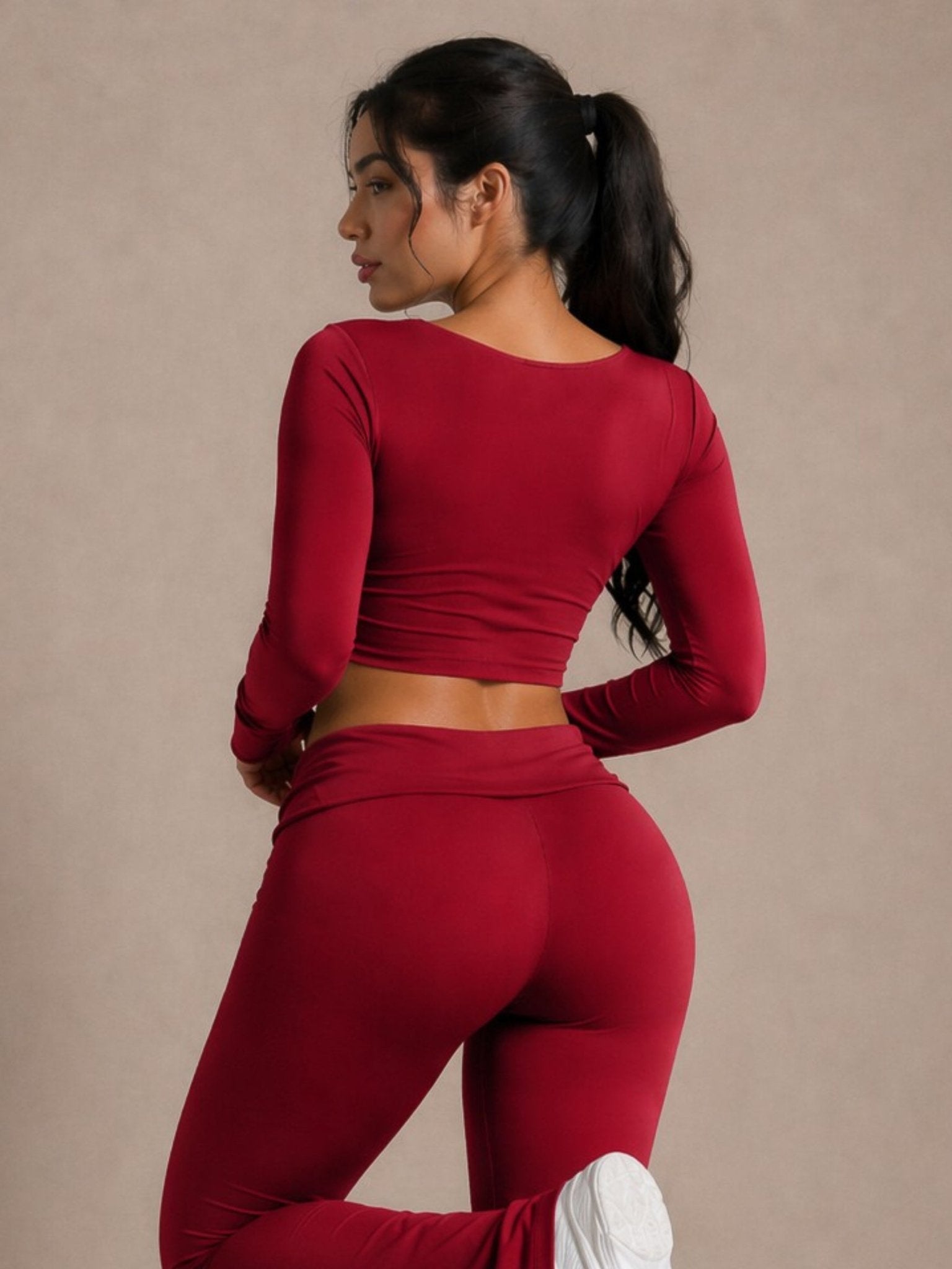 Effortless Long Sleeve Sports Top (Hibiscus Red) - Fitness Fashioness